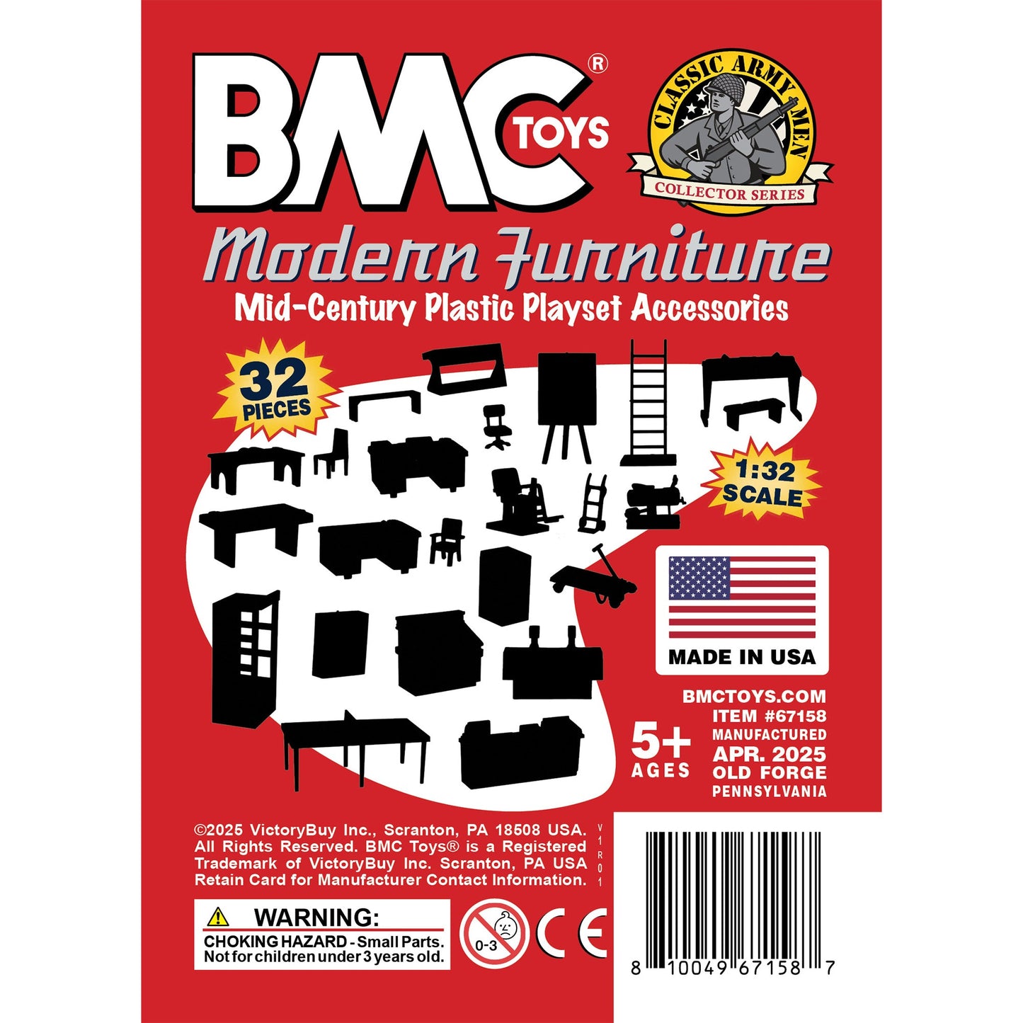BMC Toys Classic Marx Furniture Modern Gray and Red Colors Insert Art