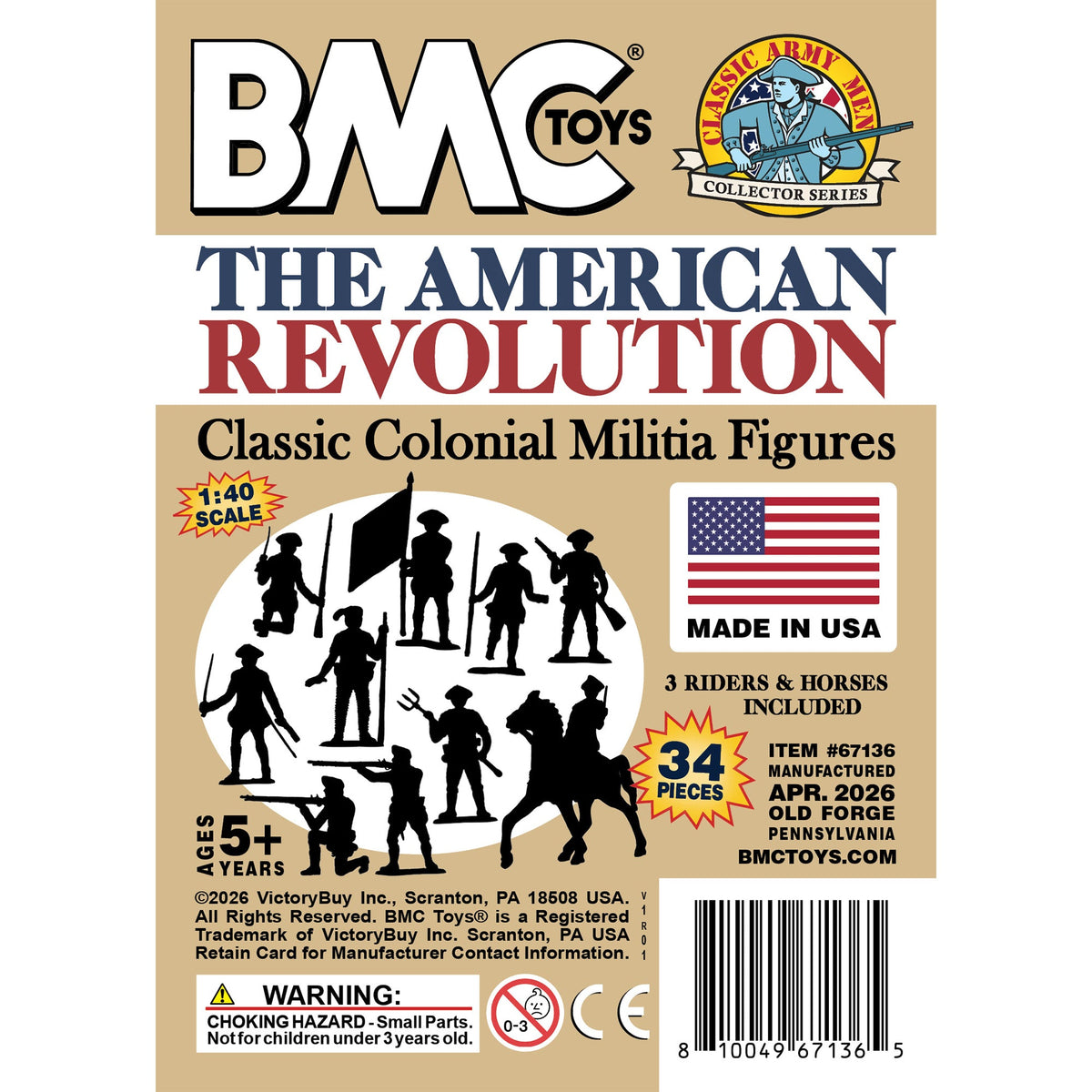 BMC Toys Classic MPC American Revoutionary War Colonial Militia Tan Soldier Figures Insert Art