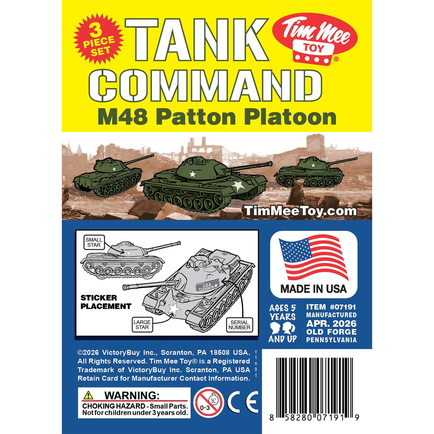 Tim Mee Toy M48 Patton Tank Olive-Green 3 Piece Insert Art