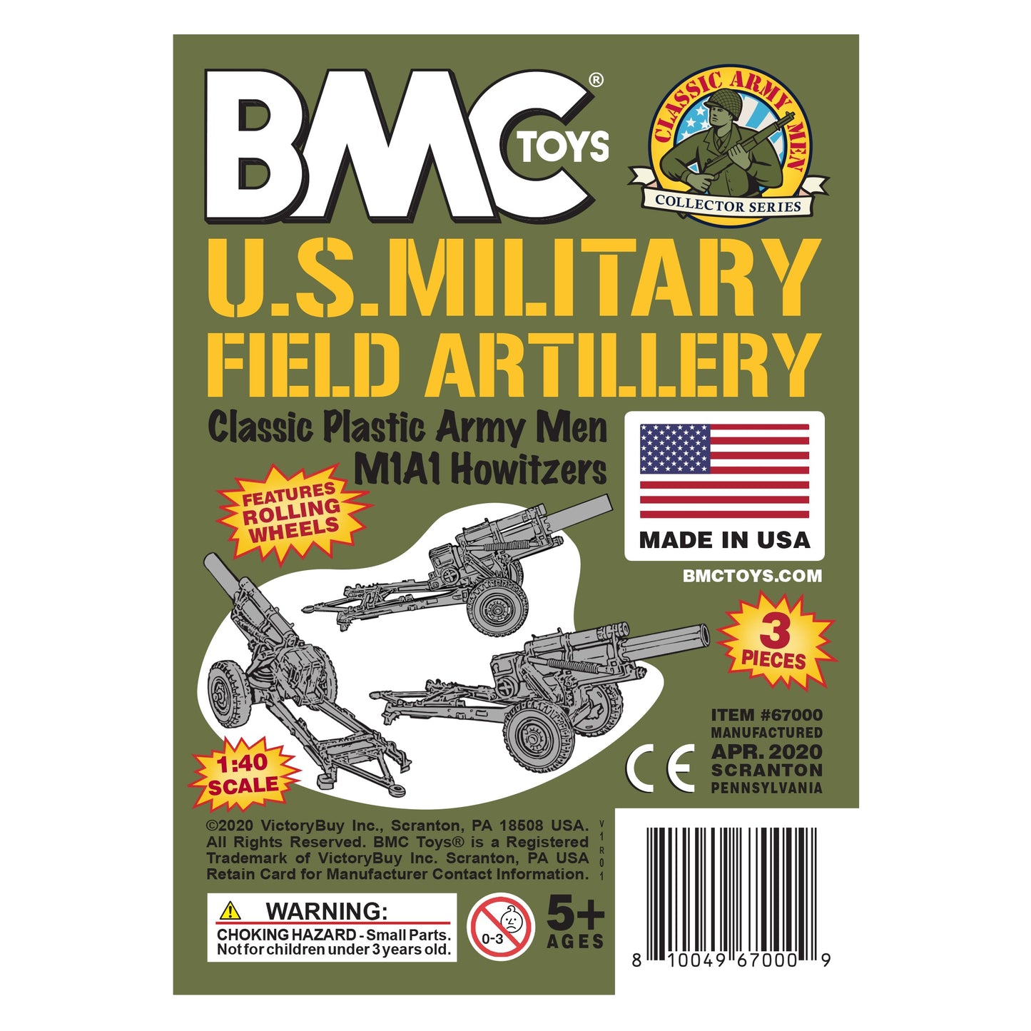 BMC Toys Classic Marx WW2 Howitzer OD Green Insert Art Card