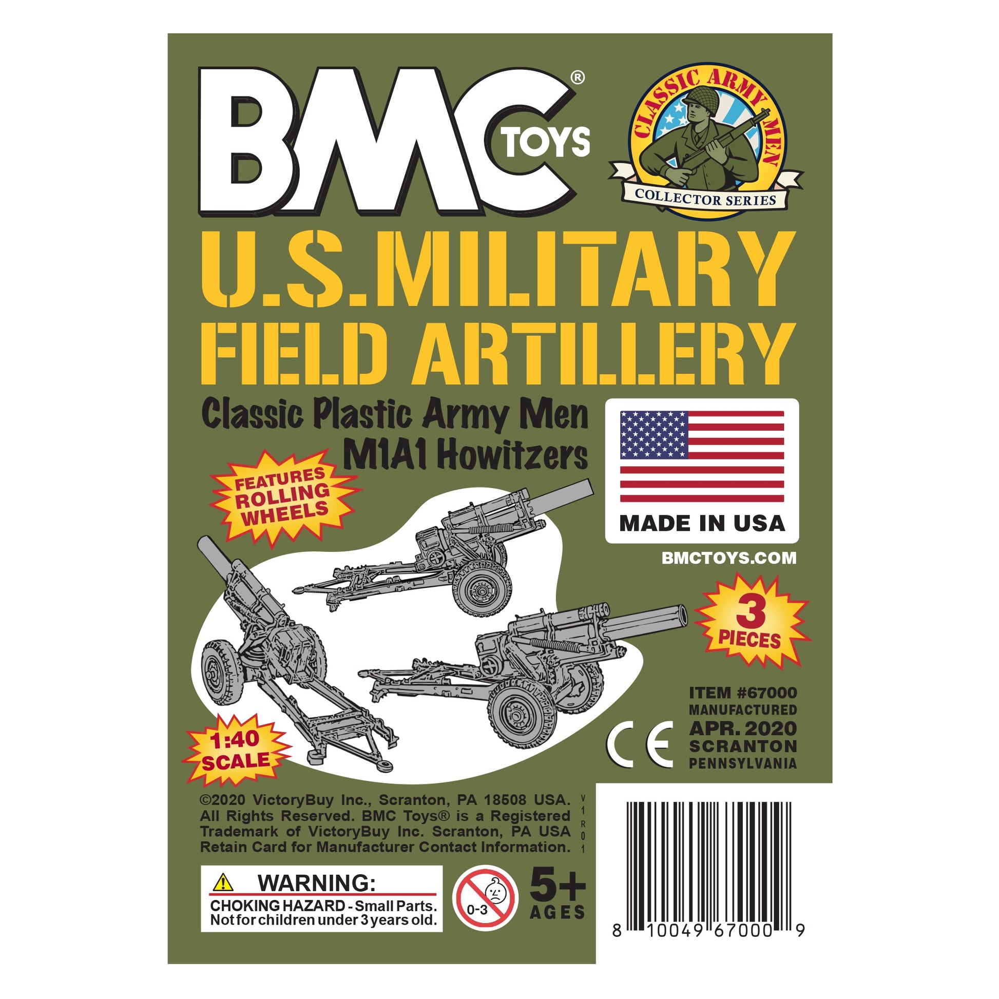 BMC Toys Classic Marx WW2 Howitzer OD Green Insert Art Card