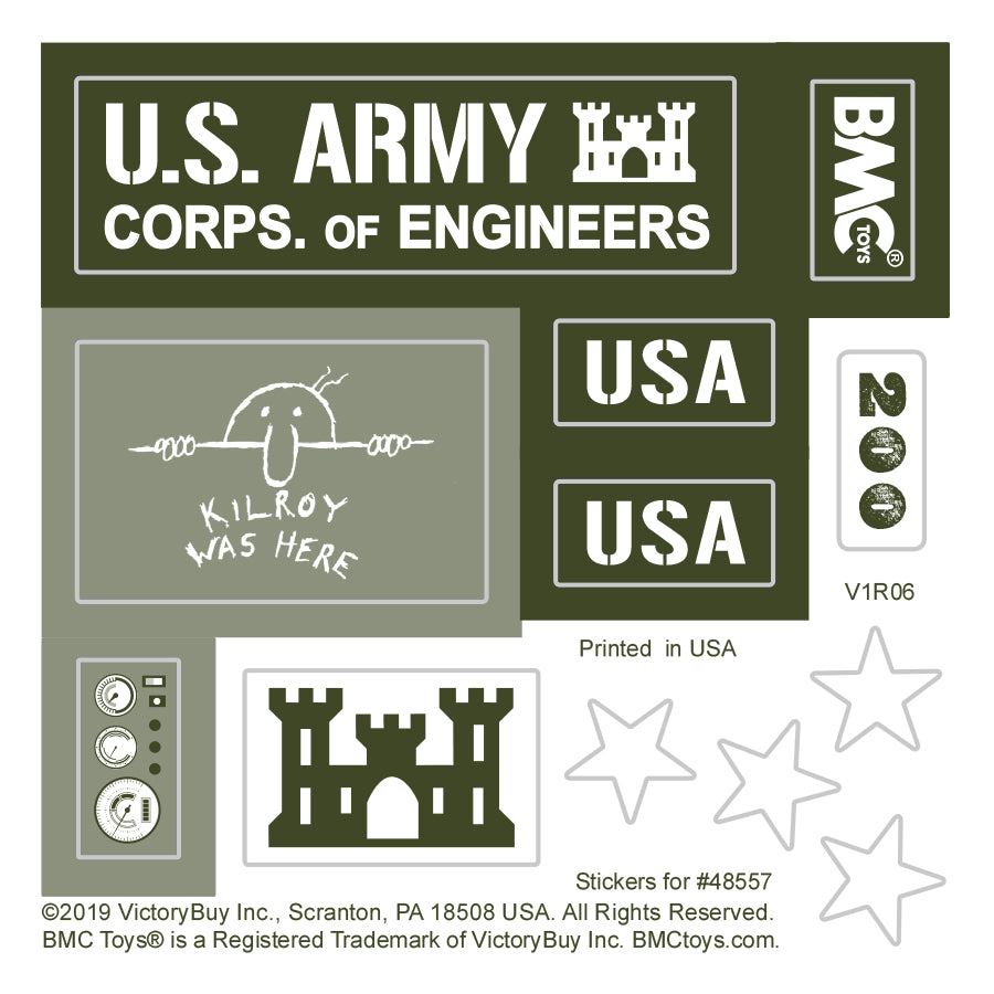 BMC Toys Classic WW2 Bulldozer Building OD Green Sticker Sheet