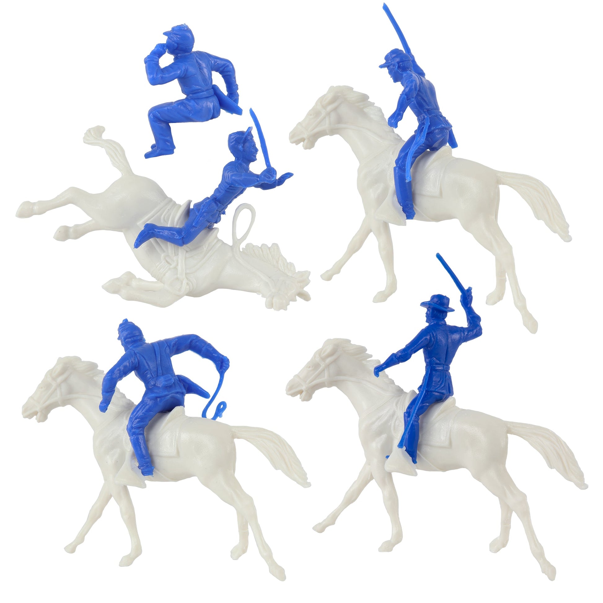 BMC Toys Classic Marx American Civil War Blue color Cavalry Riders and Soft-White color Horses 16pc Close Up Back View