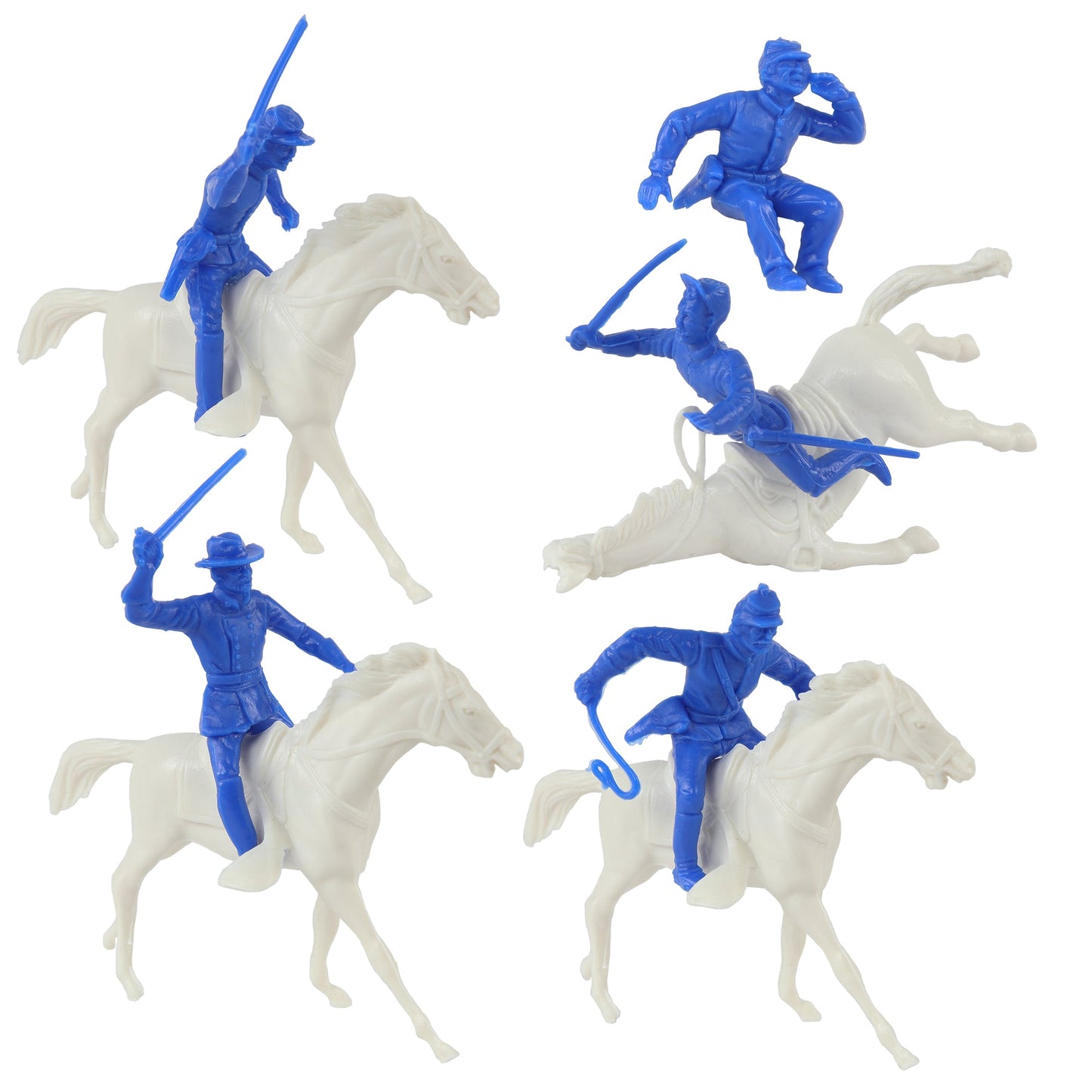 BMC Toys Classic Marx American Civil War Blue color Cavalry Riders and Soft-White color Horses 16pc Close Up View