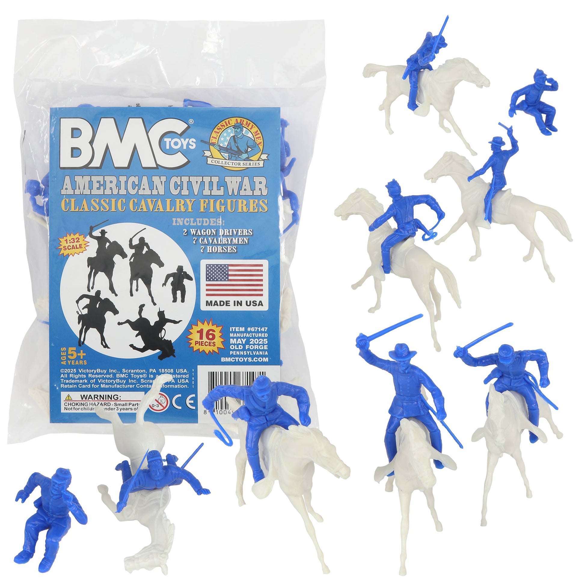 BMC Toys Classic Marx American Civil War Blue color Cavalry Riders and Soft-White color Horses 16pc Main Image