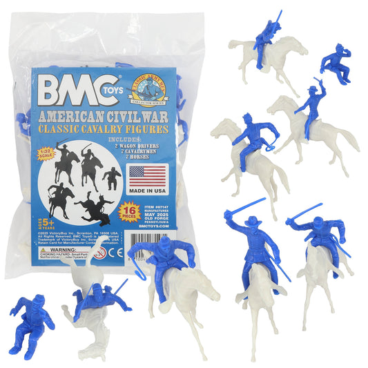 BMC Toys Classic Marx American Civil War Blue color Cavalry Riders and Soft-White color Horses 16pc Main Image