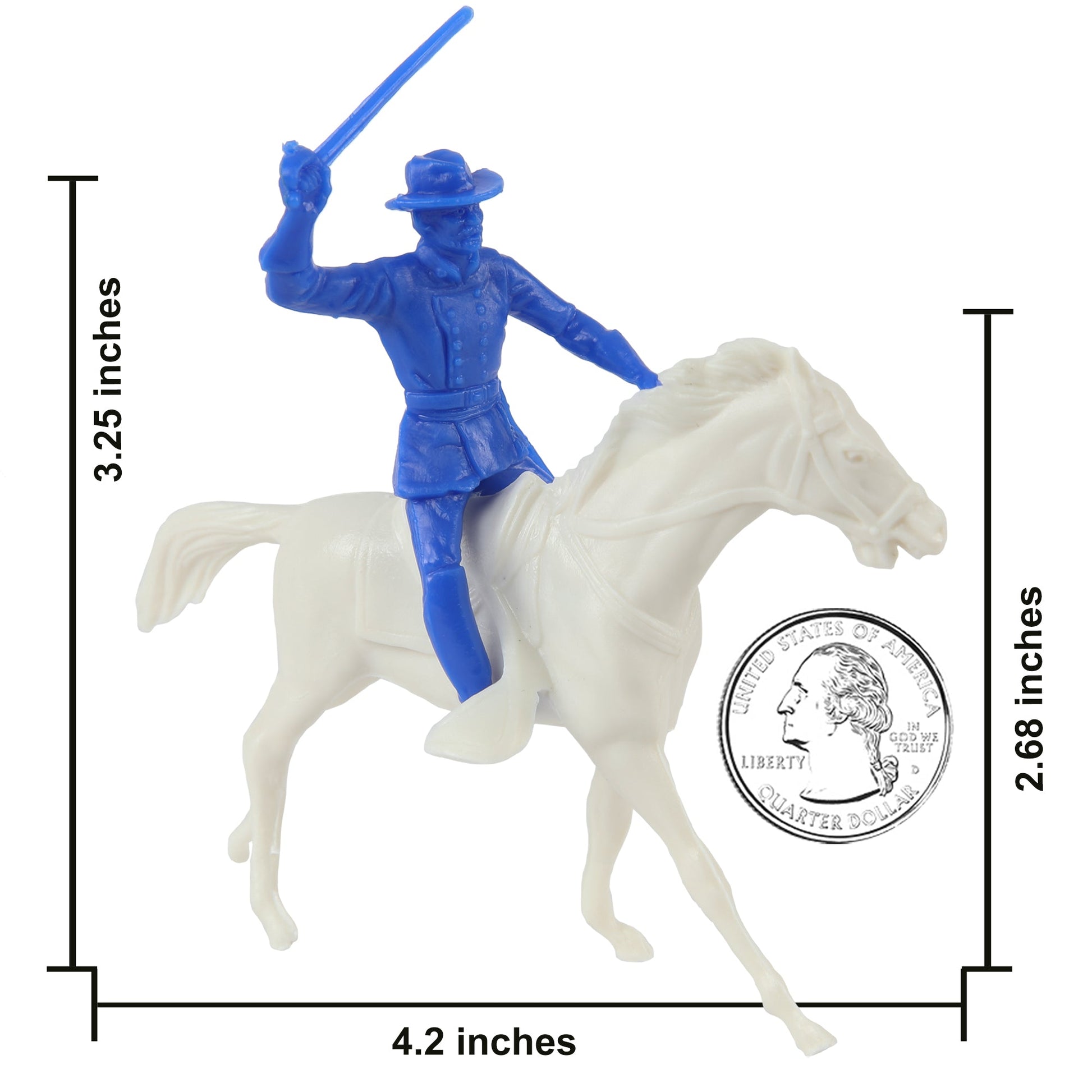 BMC Toys Classic Marx American Civil War Blue color Cavalry Riders and Soft-White color Horses 16pc Scale