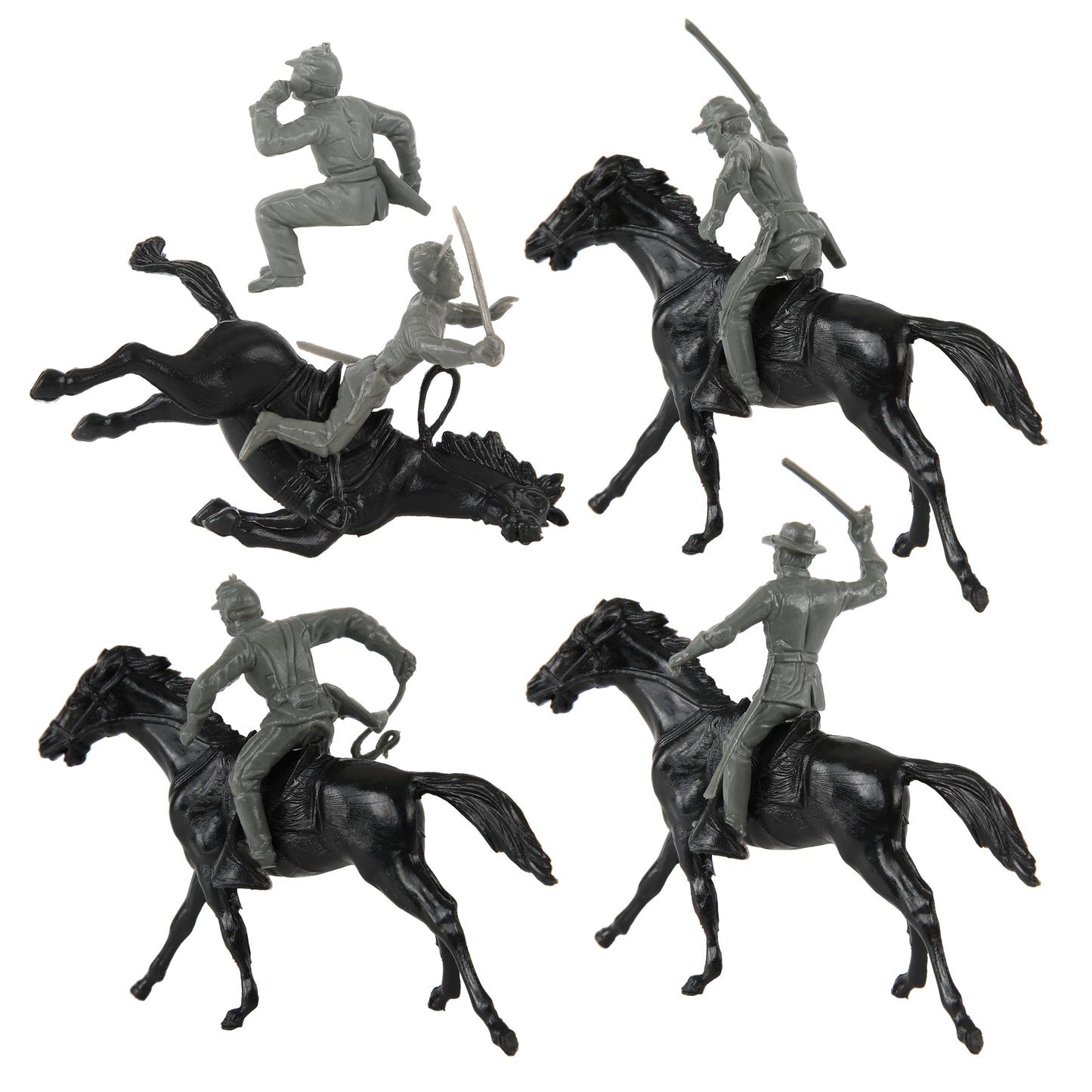 BMC Toys Classic Marx American Civil War Charcoal-Gray color Cavalry Riders and Black color Horses 16pc Close Up Back View