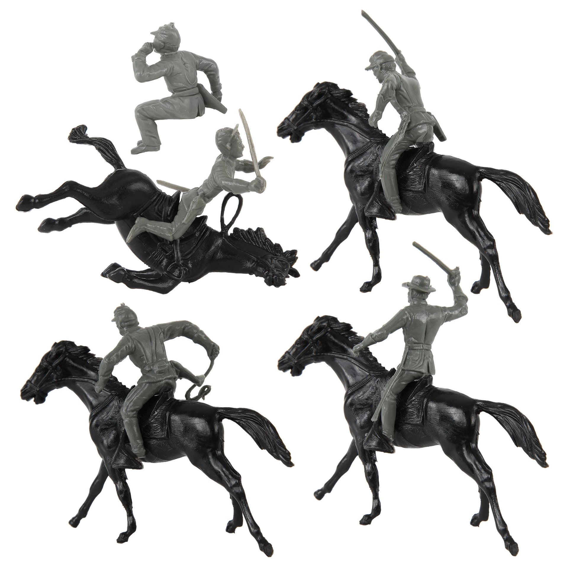 BMC Toys Classic Marx American Civil War Charcoal-Gray color Cavalry Riders and Black color Horses 16pc Close Up Back View