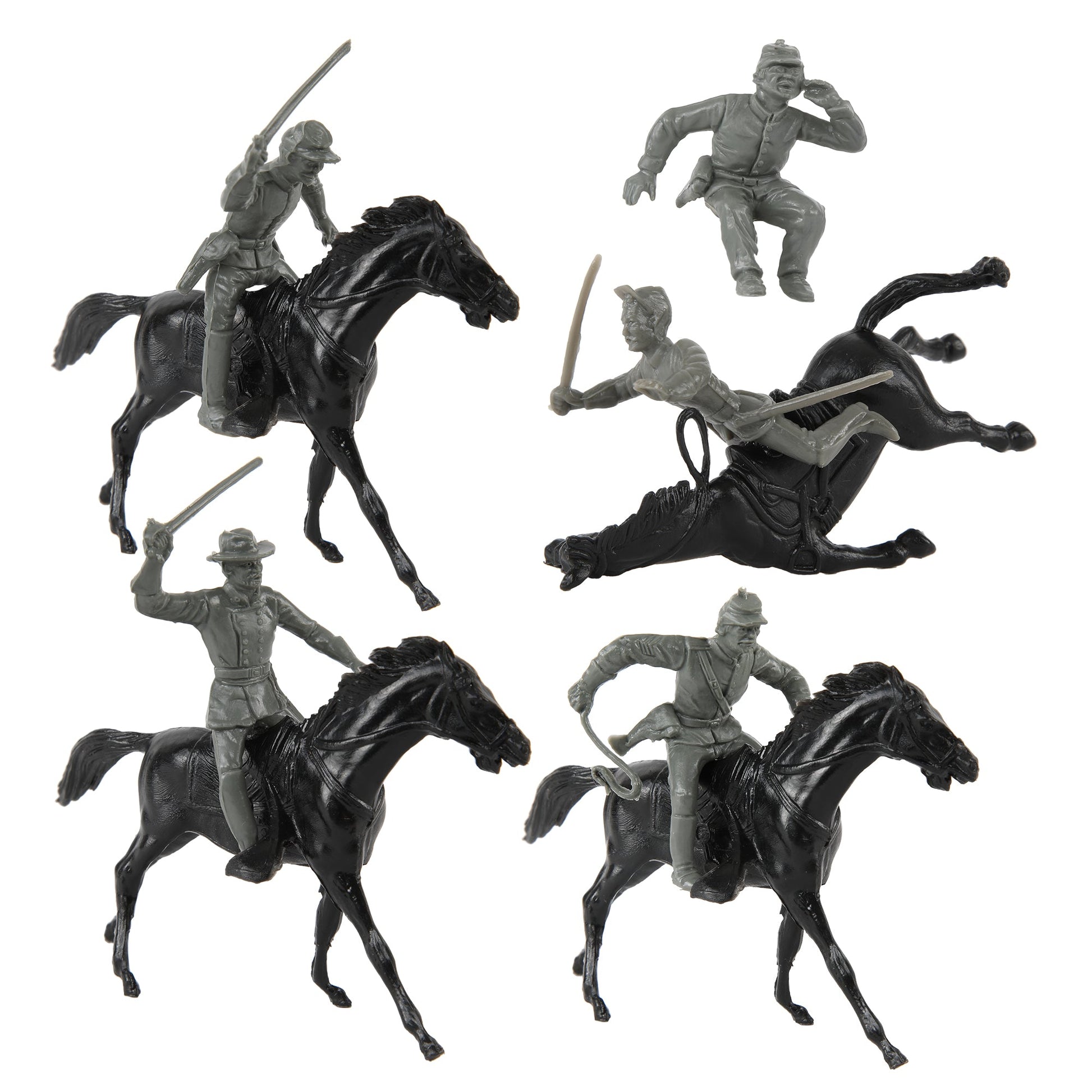 BMC Toys Classic Marx American Civil War Charcoal-Gray color Cavalry Riders and Black color Horses 16pc Close Up View