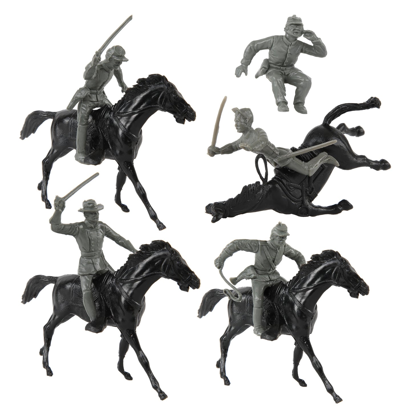 BMC Toys Classic Marx American Civil War Charcoal-Gray color Cavalry Riders and Black color Horses 16pc Close Up View