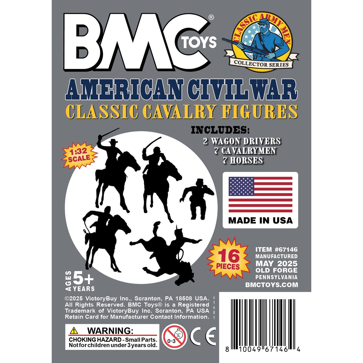 BMC Toys Classic Marx American Civil War Charcoal-Gray color Cavalry Riders and Black color Horses 16pc Insert Card Art