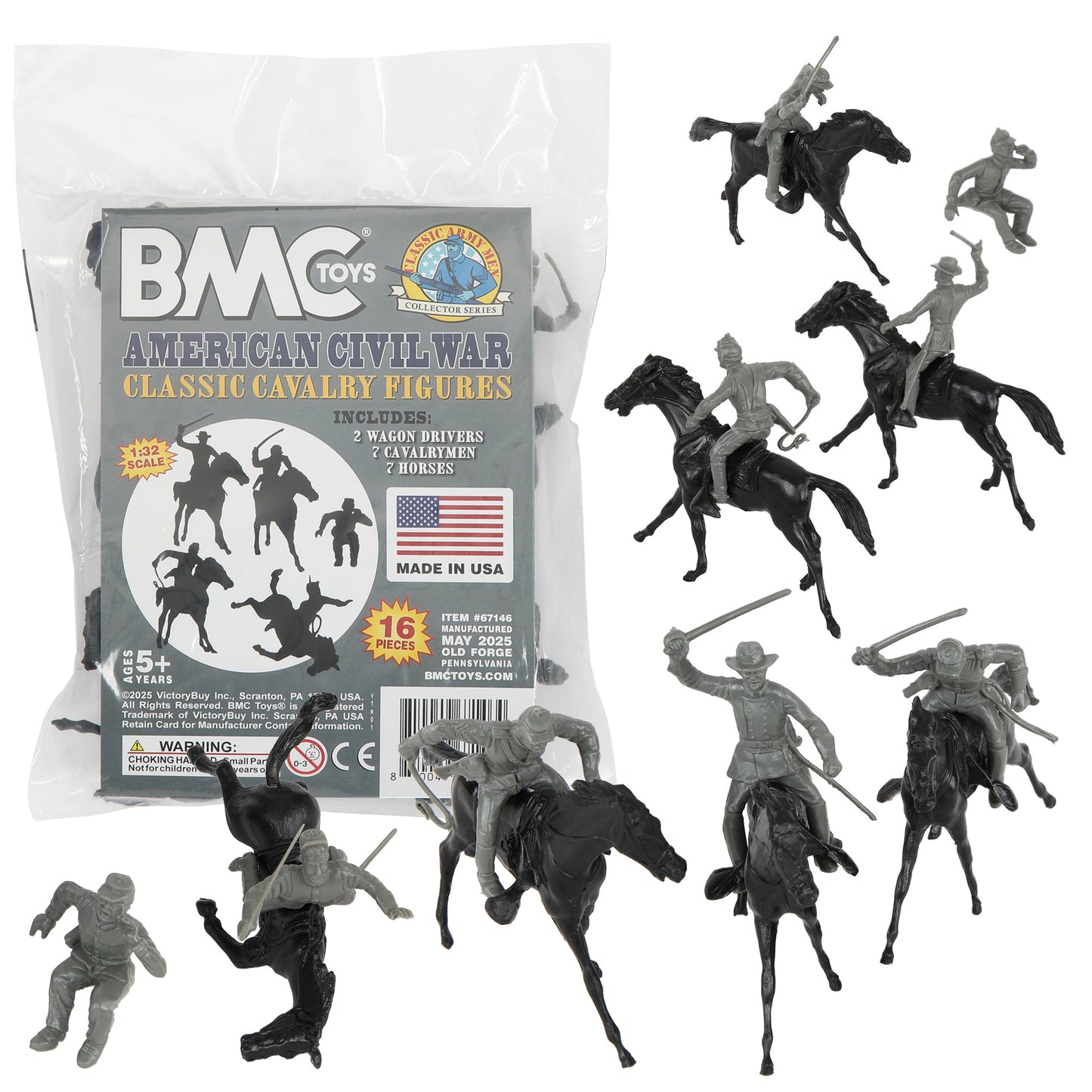 BMC Toys Classic Marx American Civil War Charcoal-Gray color Cavalry Riders and Black color Horses 16pc Main Image