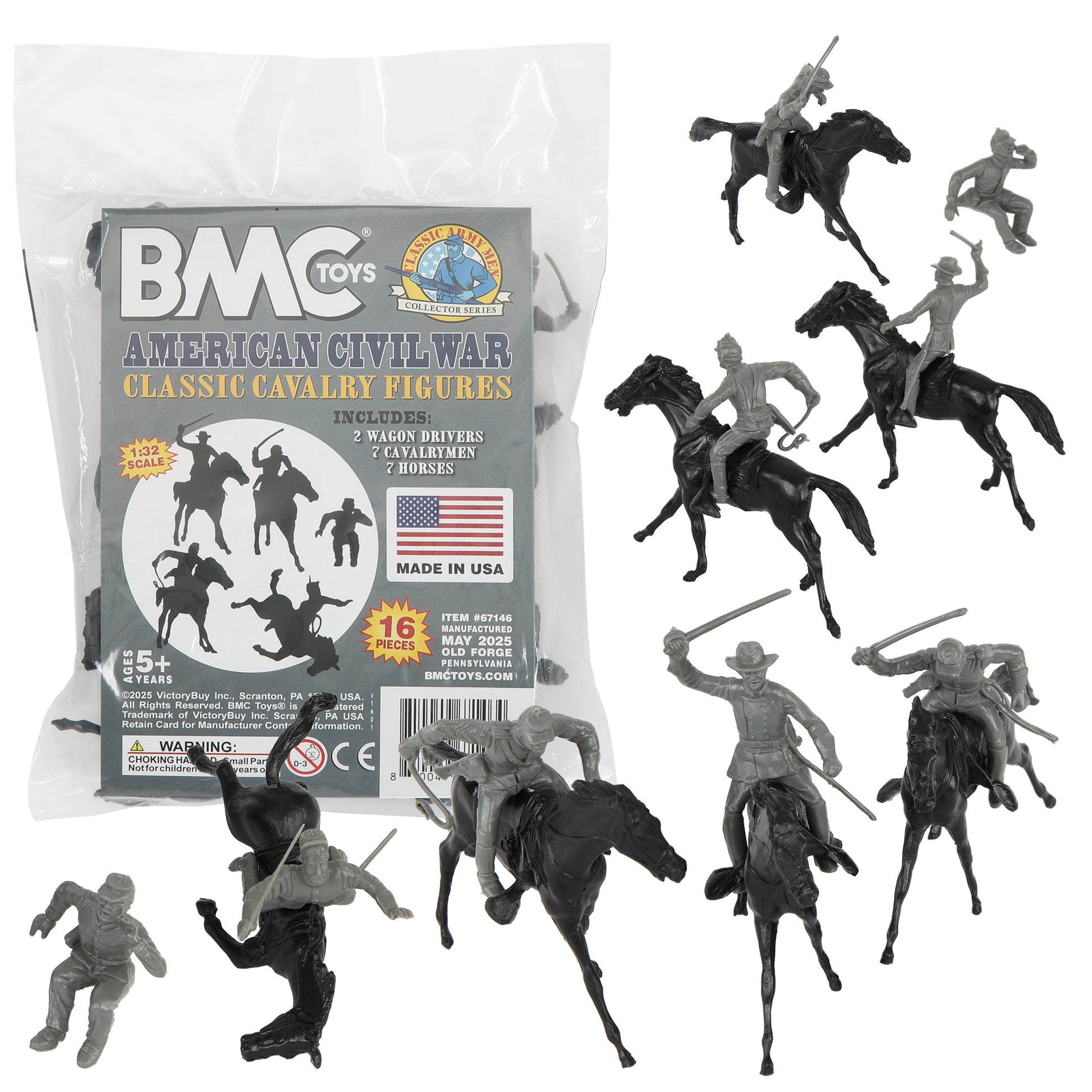 BMC Toys Classic Marx American Civil War Charcoal-Gray color Cavalry Riders and Black color Horses 16pc Main Image