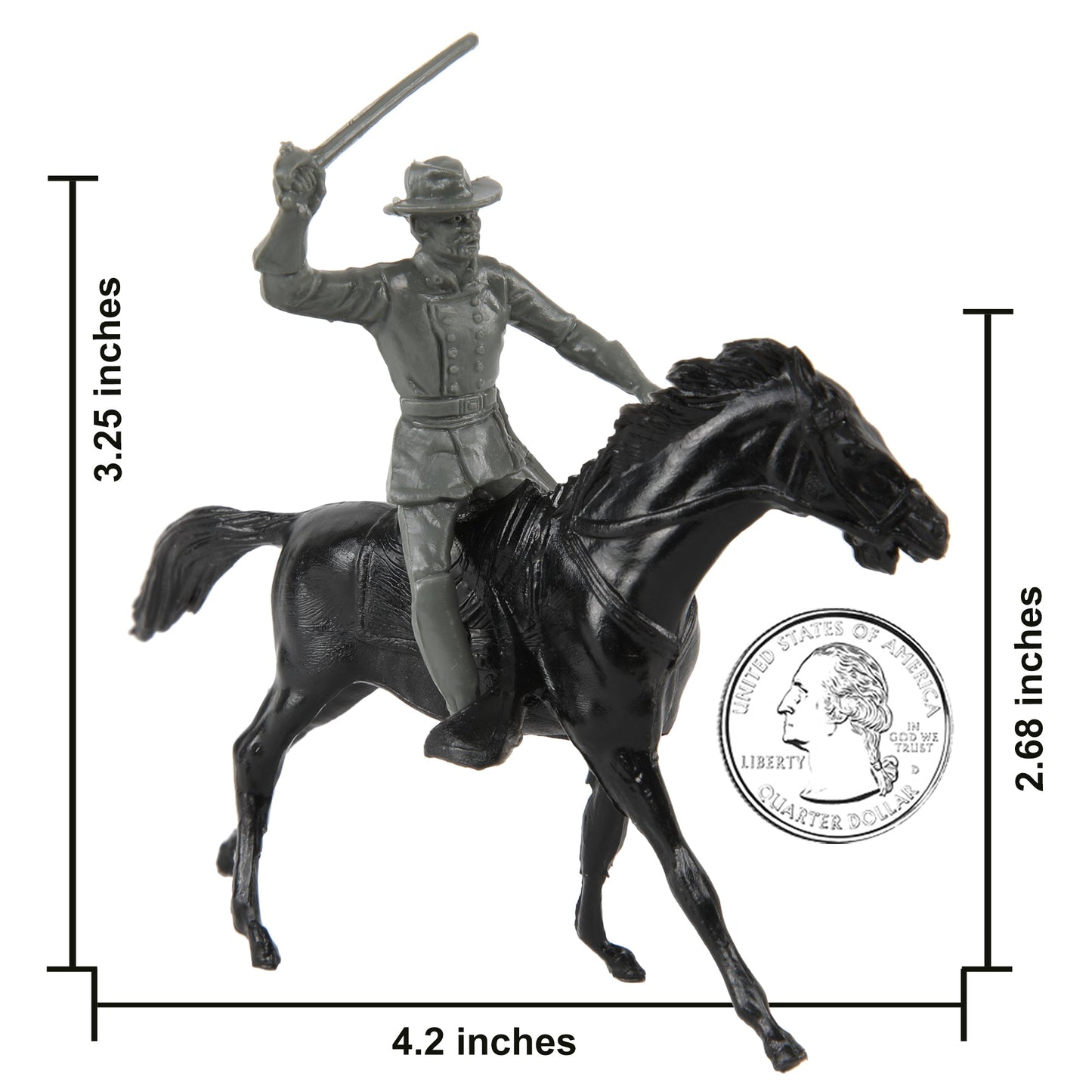 BMC Toys Classic Marx American Civil War Charcoal-Gray color Cavalry Riders and Black color Horses 16pc Scale