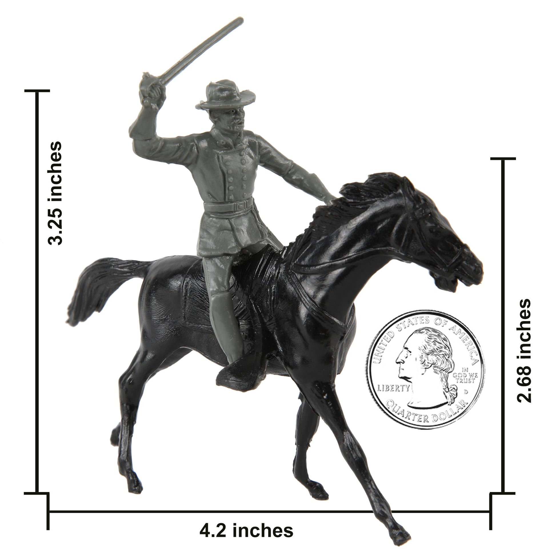 BMC Toys Classic Marx American Civil War Charcoal-Gray color Cavalry Riders and Black color Horses 16pc Scale