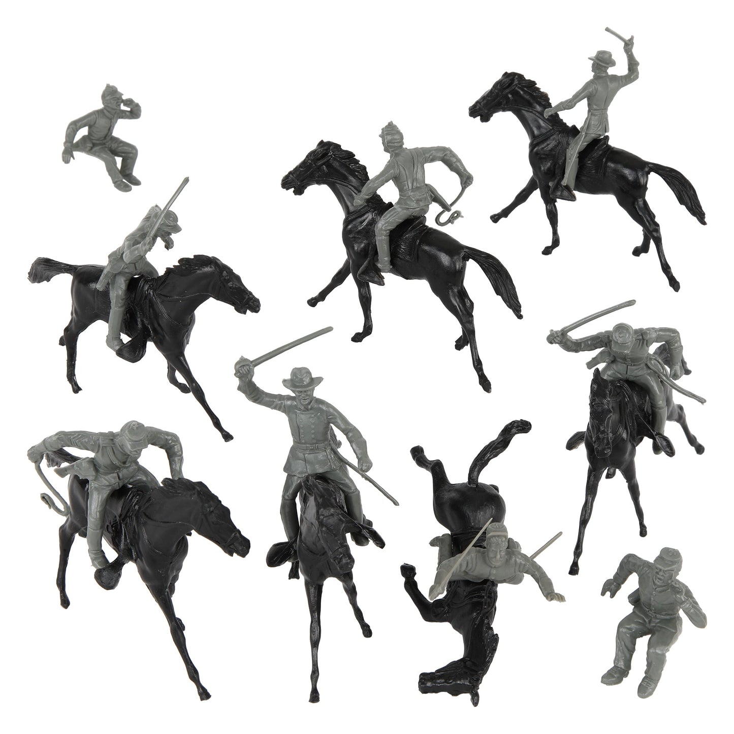 BMC Toys Classic Marx American Civil War Charcoal-Gray color Cavalry Riders and Black color Horses 16pc Vignette