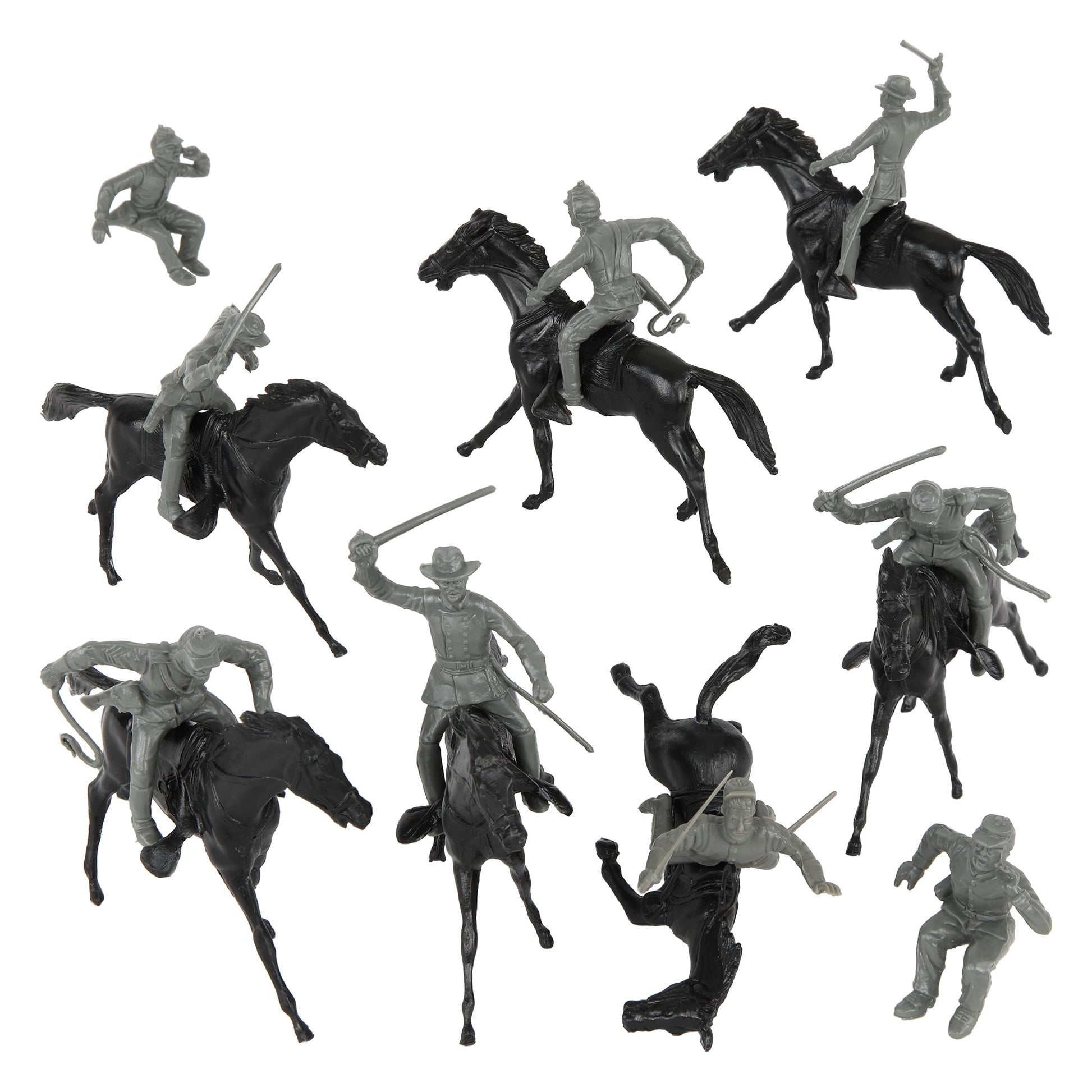 BMC Toys Classic Marx American Civil War Charcoal-Gray color Cavalry Riders and Black color Horses 16pc Vignette