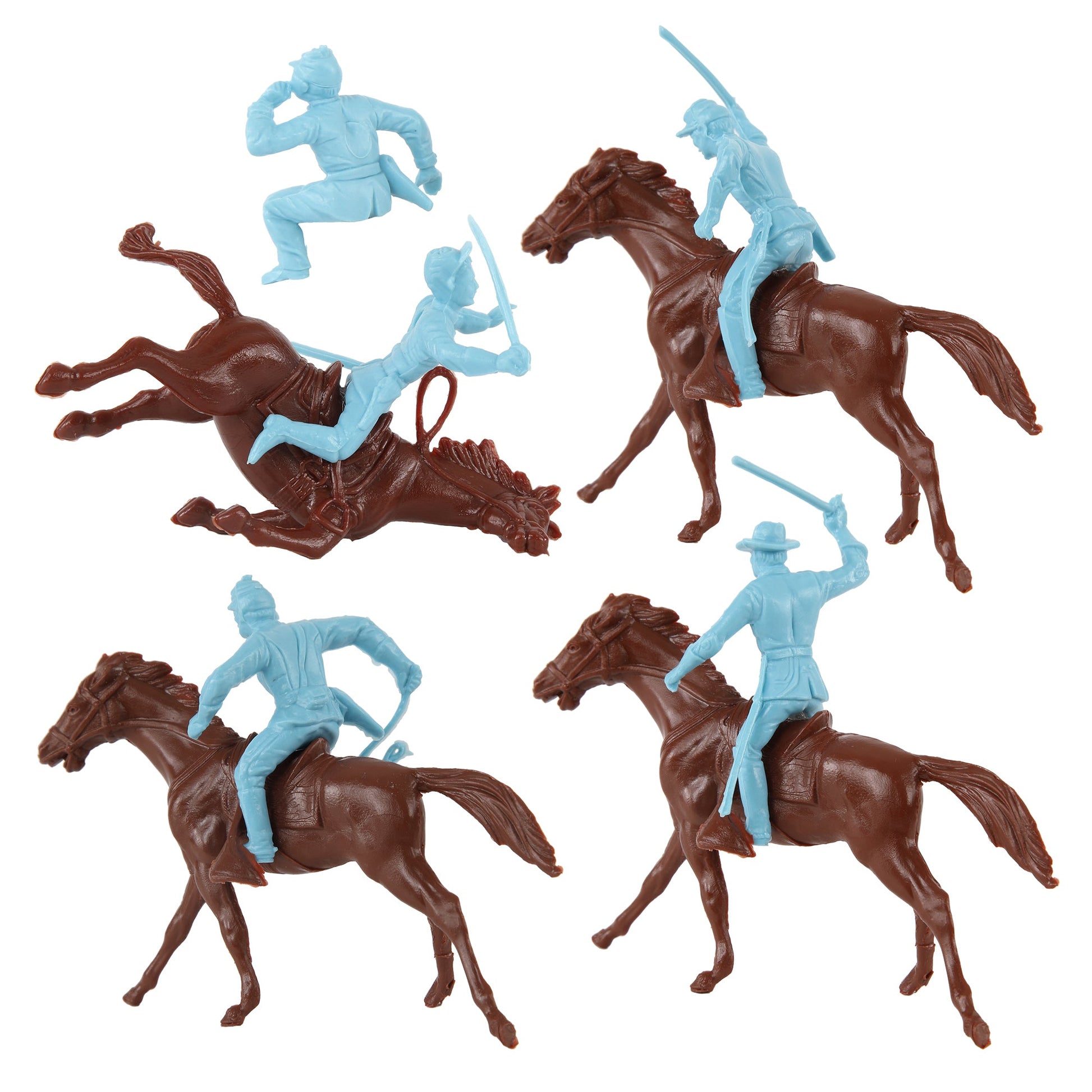 BMC Toys Classic Marx American Civil War Powder-Blue color Cavalry Riders and Rust-Brown color Horses 16pc Close Up Back View