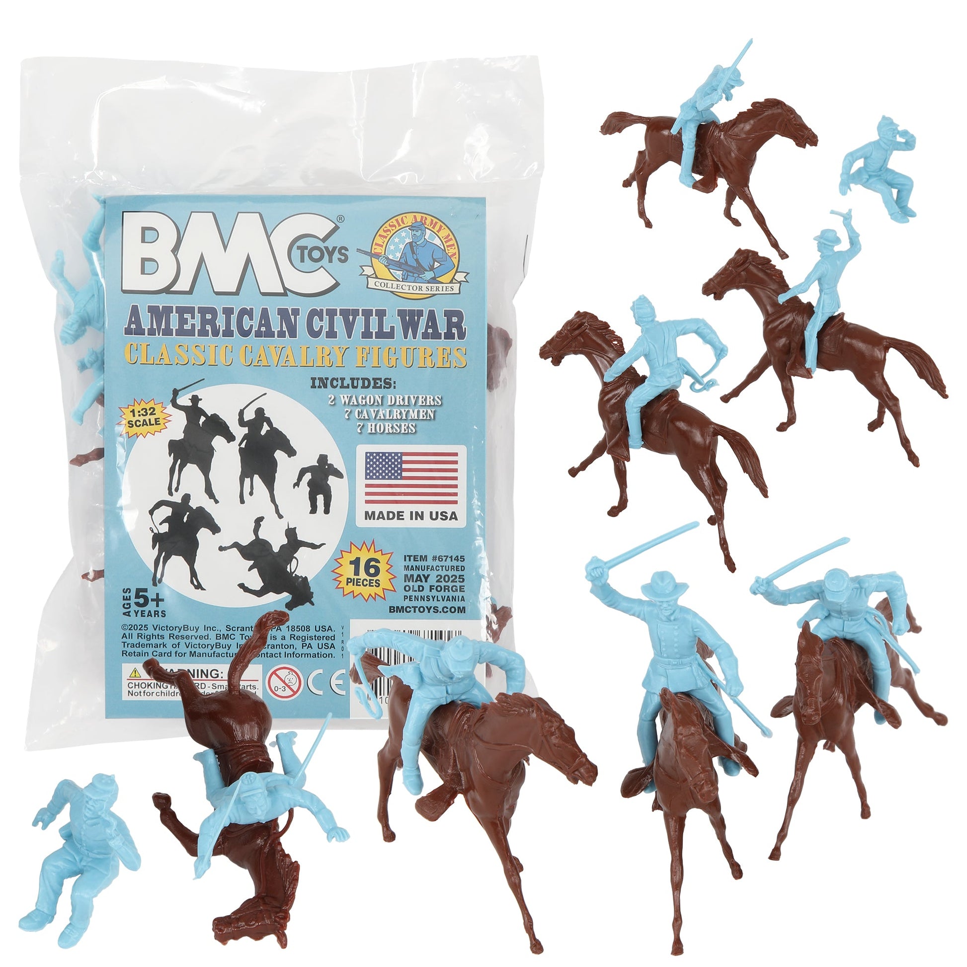 BMC Toys Classic Marx American Civil War Powder-Blue color Cavalry Riders and Rust-Brown color Horses 16pc Main Image