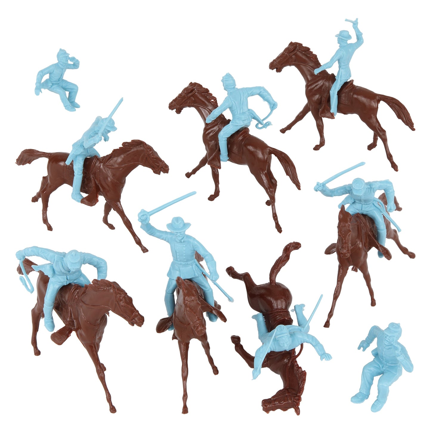 BMC Toys Classic Marx American Civil War Powder-Blue color Cavalry Riders and Rust-Brown color Horses 16pc Vignette