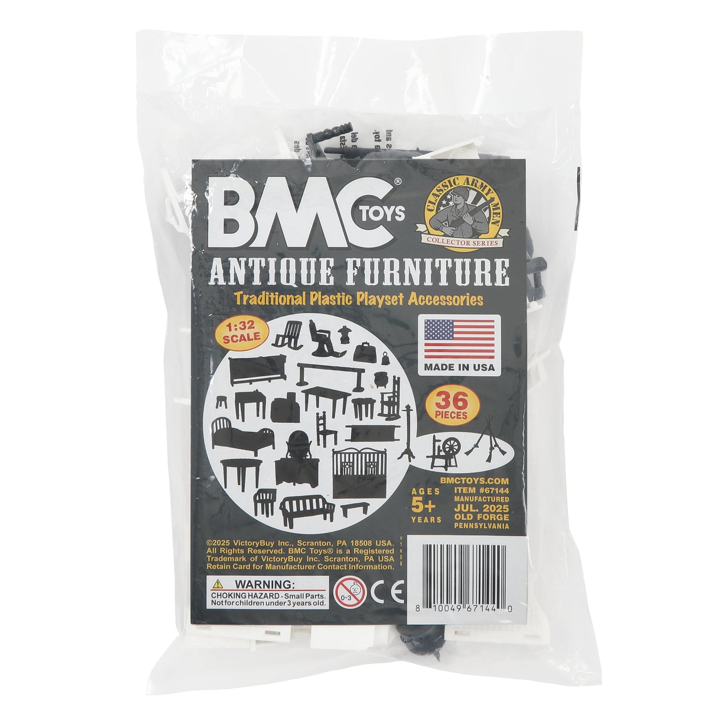 BMC Toys Classic Marx Traditional Antique Doll House and Playset Furniture Soft-White and Coal-Black Colors Package