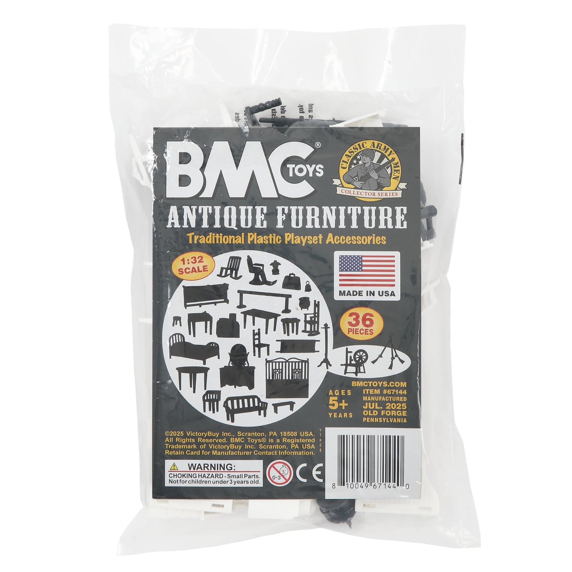 BMC Toys Classic Marx Traditional Antique Doll House and Playset Furniture Soft-White and Coal-Black Colors Package