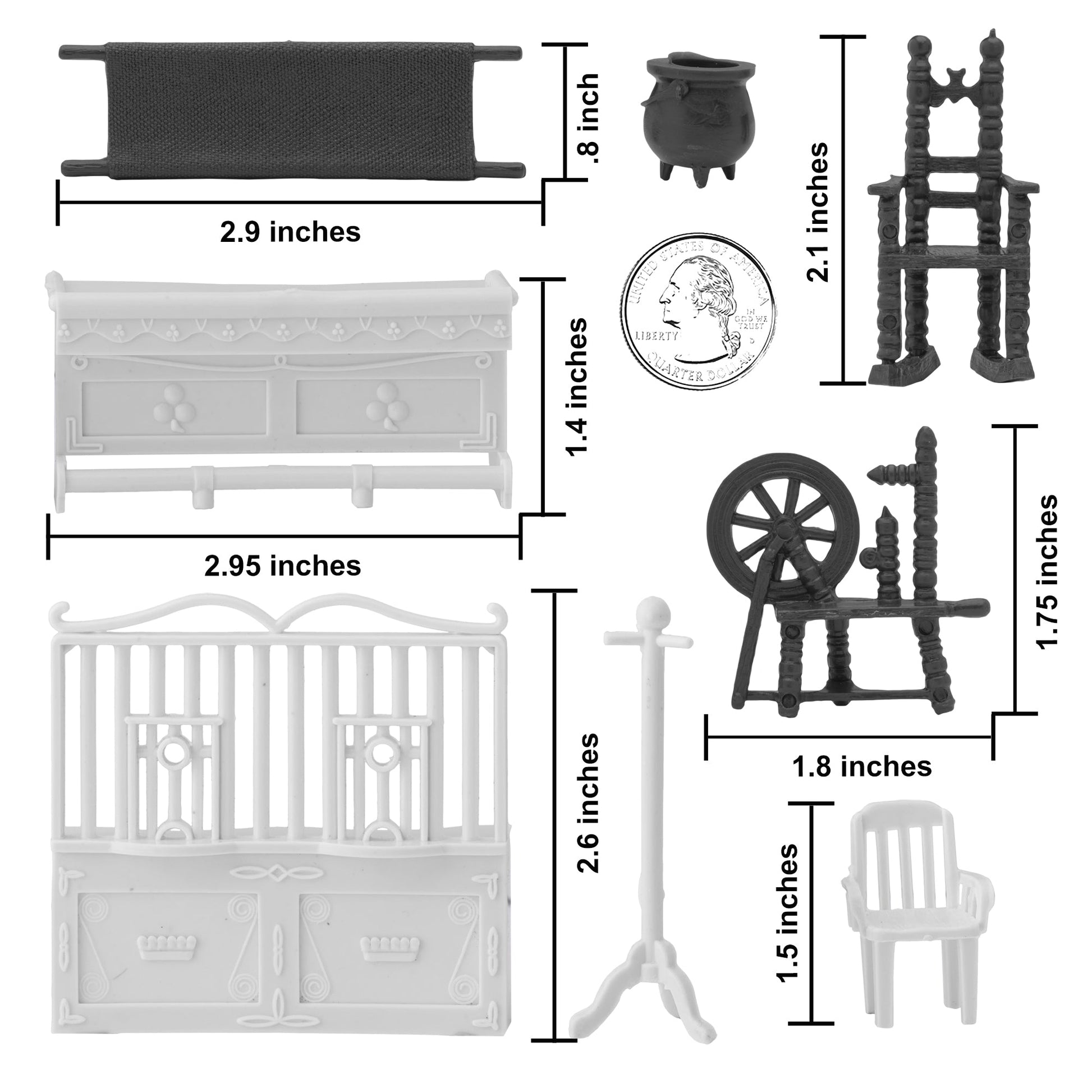 BMC Toys Classic Marx Traditional Antique Doll House and Playset Furniture Soft-White and Coal-Black Colors Scale