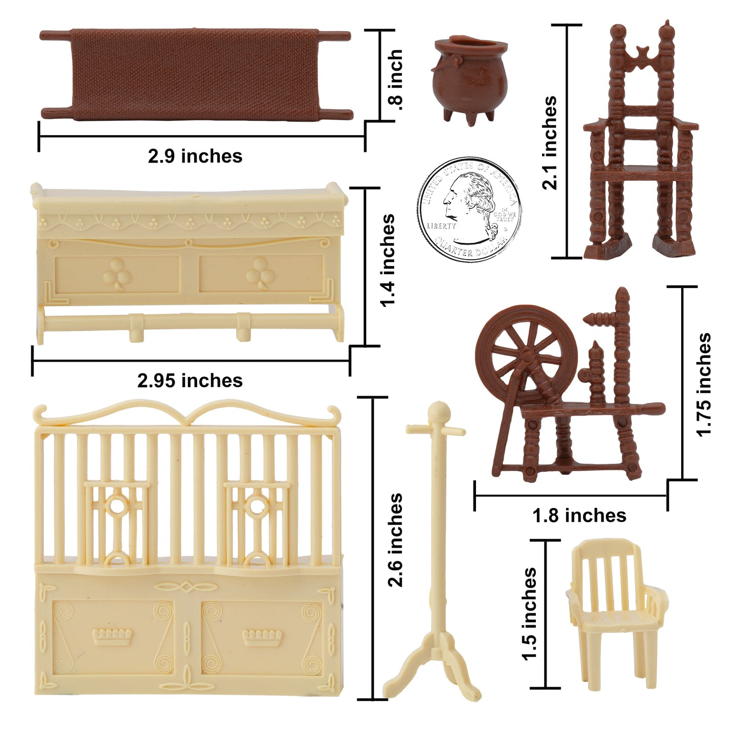 BMC Toys Classic Marx Traditional Antique Doll House and Playset Furniture Cream-White and Rust-Brown Colors Scale