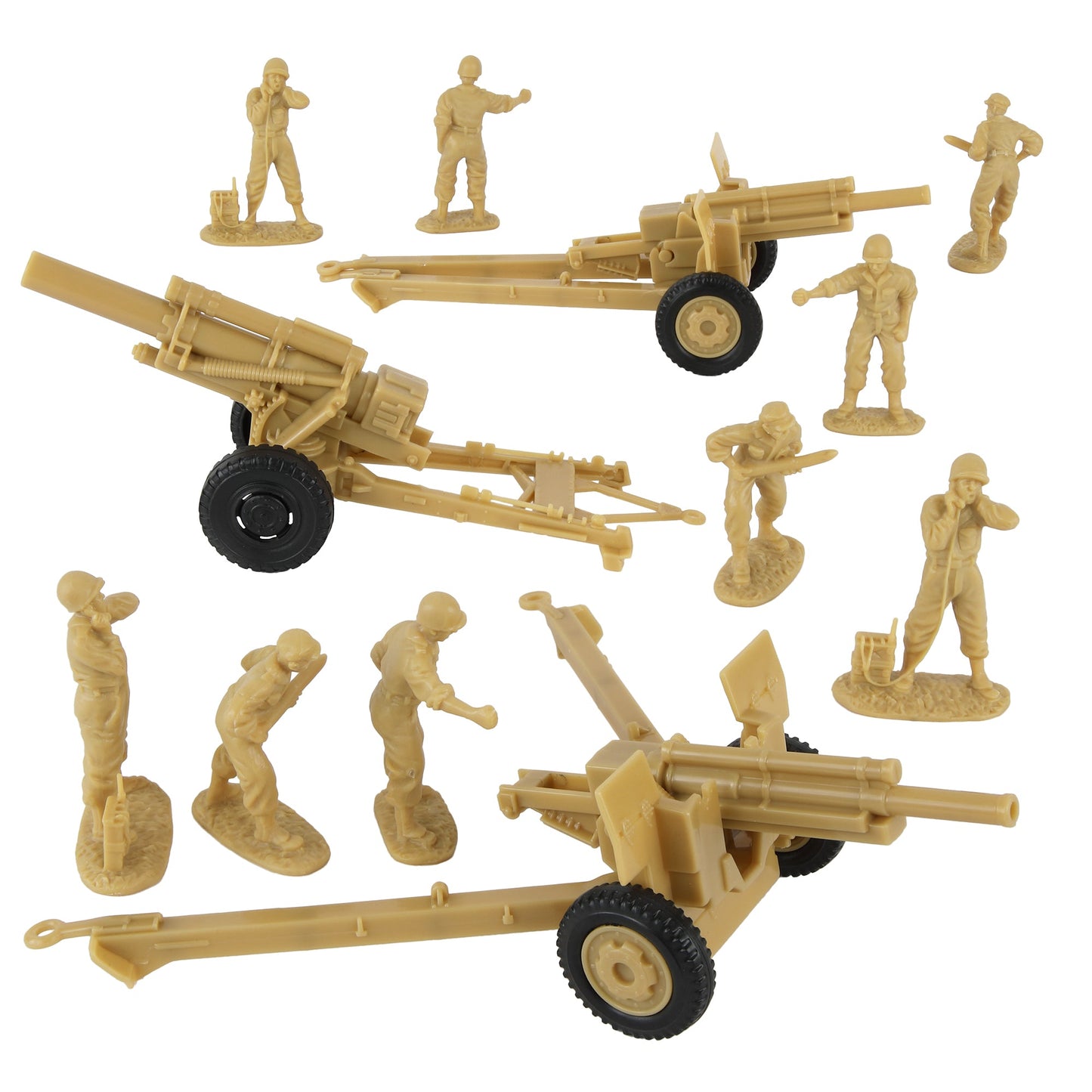 BMC Toys Classic Toy Soldiers WW2 US Artillery Playset Accessories Tan Vignette
