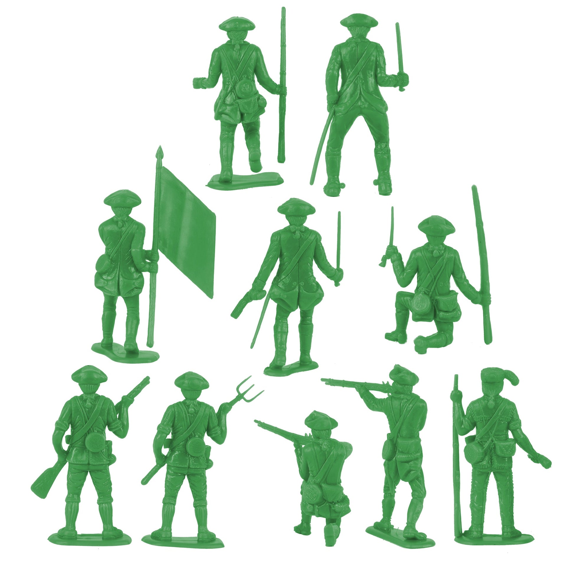 BMC Toys Classic MPC American Revoutionary War Colonial French Medium-Green Soldier Figures Close Up Back View