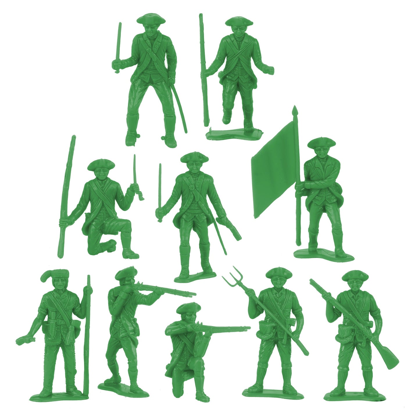 BMC Toys Classic MPC American Revoutionary War Colonial French Medium-Green Soldier Figures Close Up