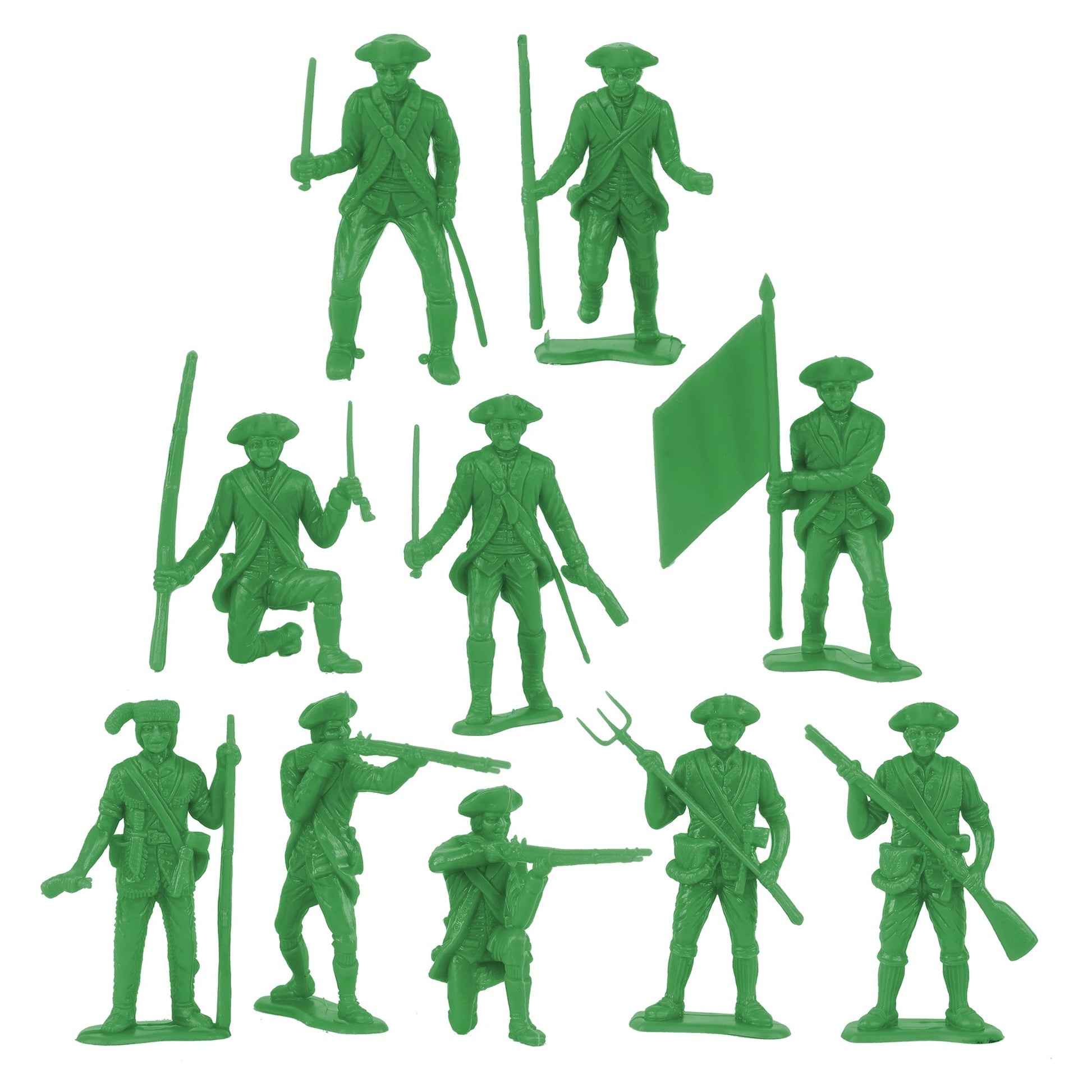 BMC Toys Classic MPC American Revoutionary War Colonial French Medium-Green Soldier Figures Close Up
