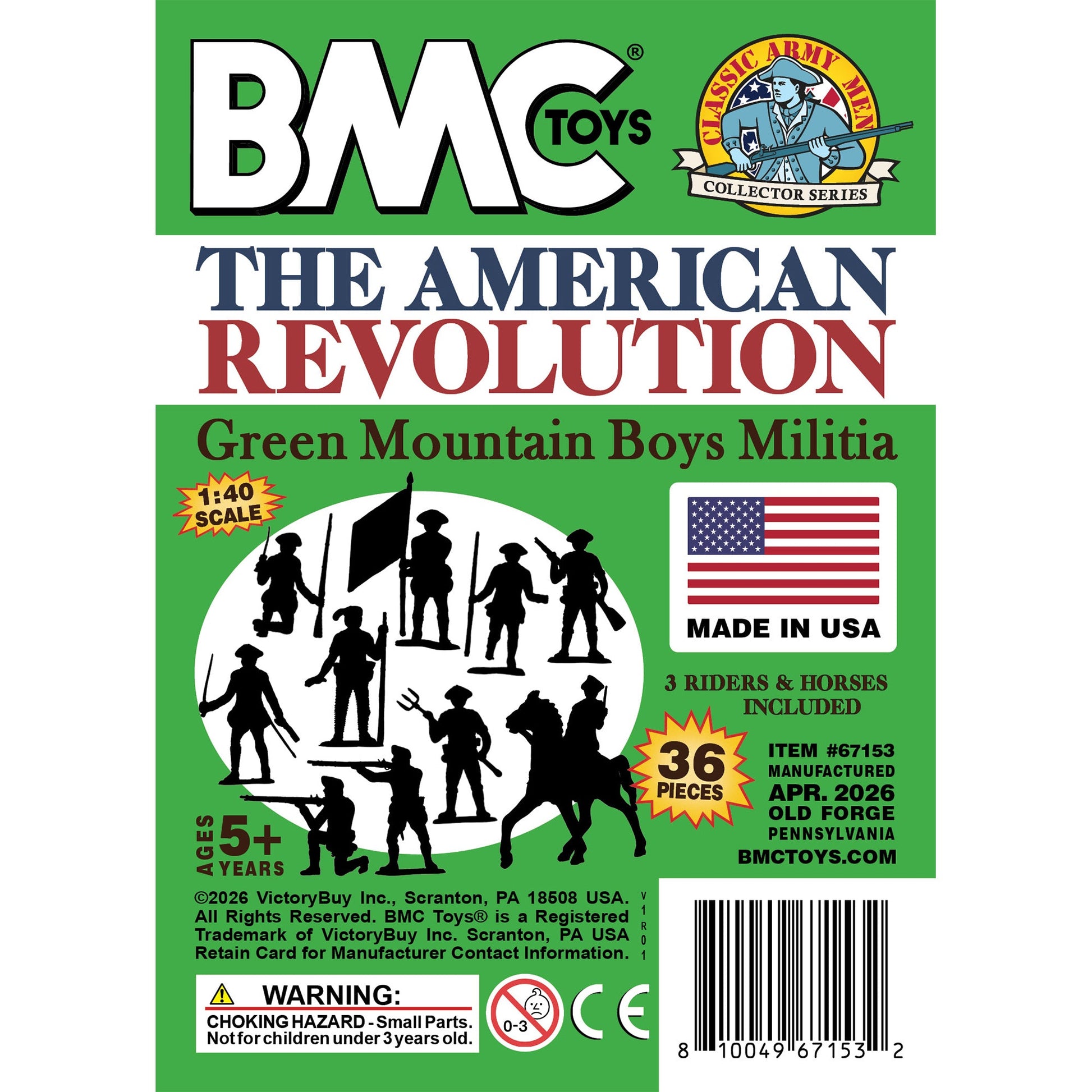BMC Toys Classic MPC American Revoutionary War Green Mountain Boys Colonial Militia Soldier Figures Insert Art