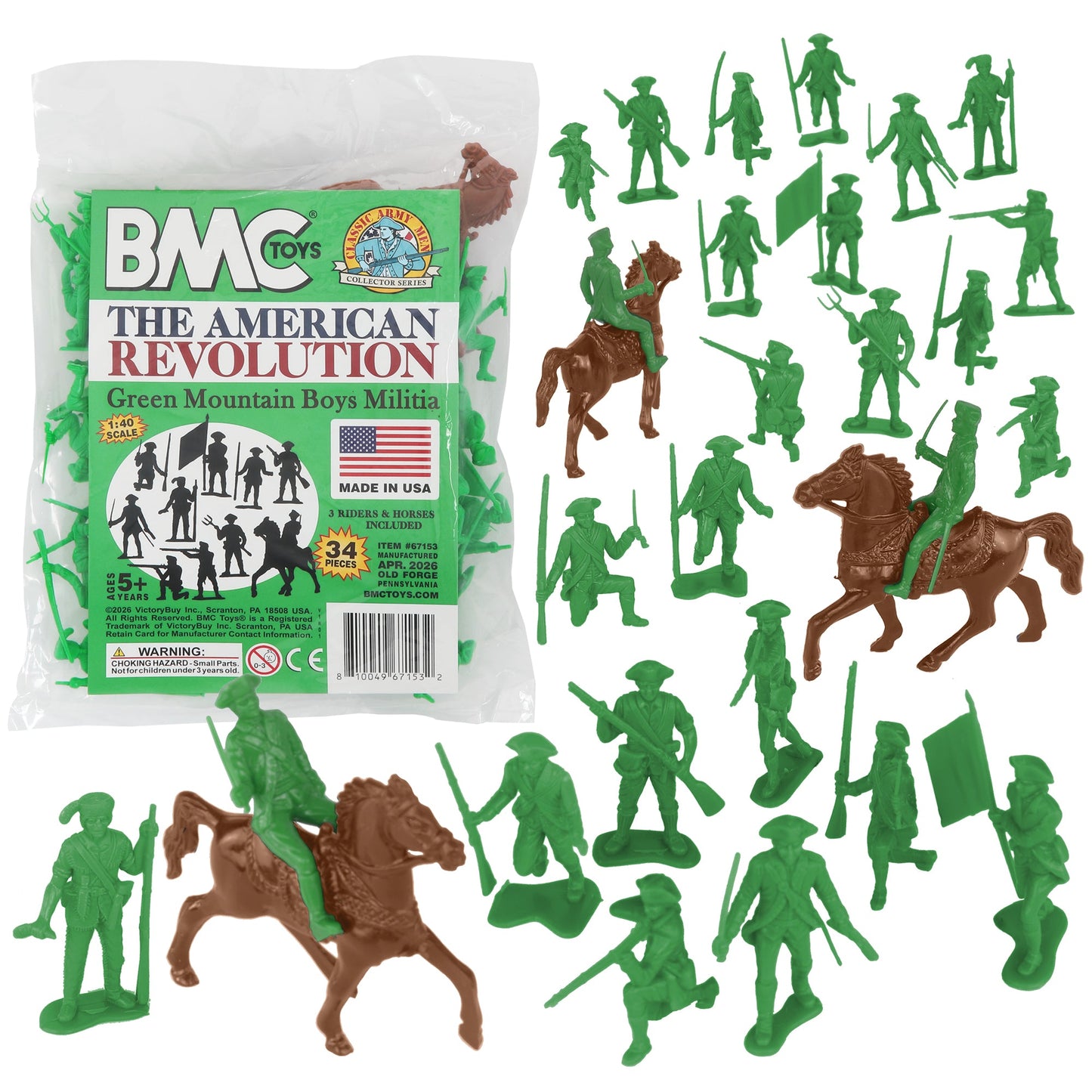 BMC Toys Classic MPC American Revoutionary War Green Mountain Boys Colonial Militia Soldier Figures Main Image