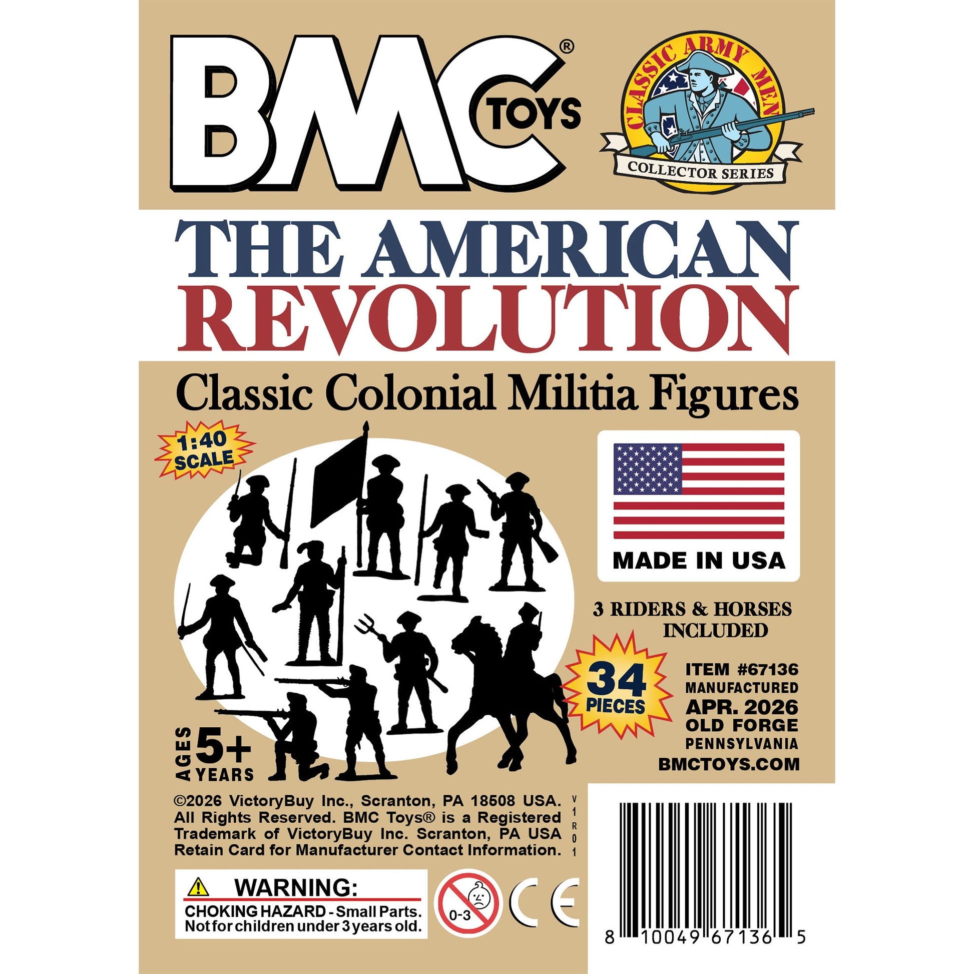 BMC Toys Classic MPC American Revoutionary War Colonial Militia Tan Soldier Figures Insert Art
