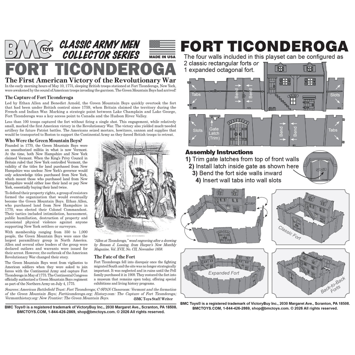 BMC Toys Classic Army Men Collection MPC American Revolutionary War Fort Ticonderoga 76 Piece Playset Instructions Insert
