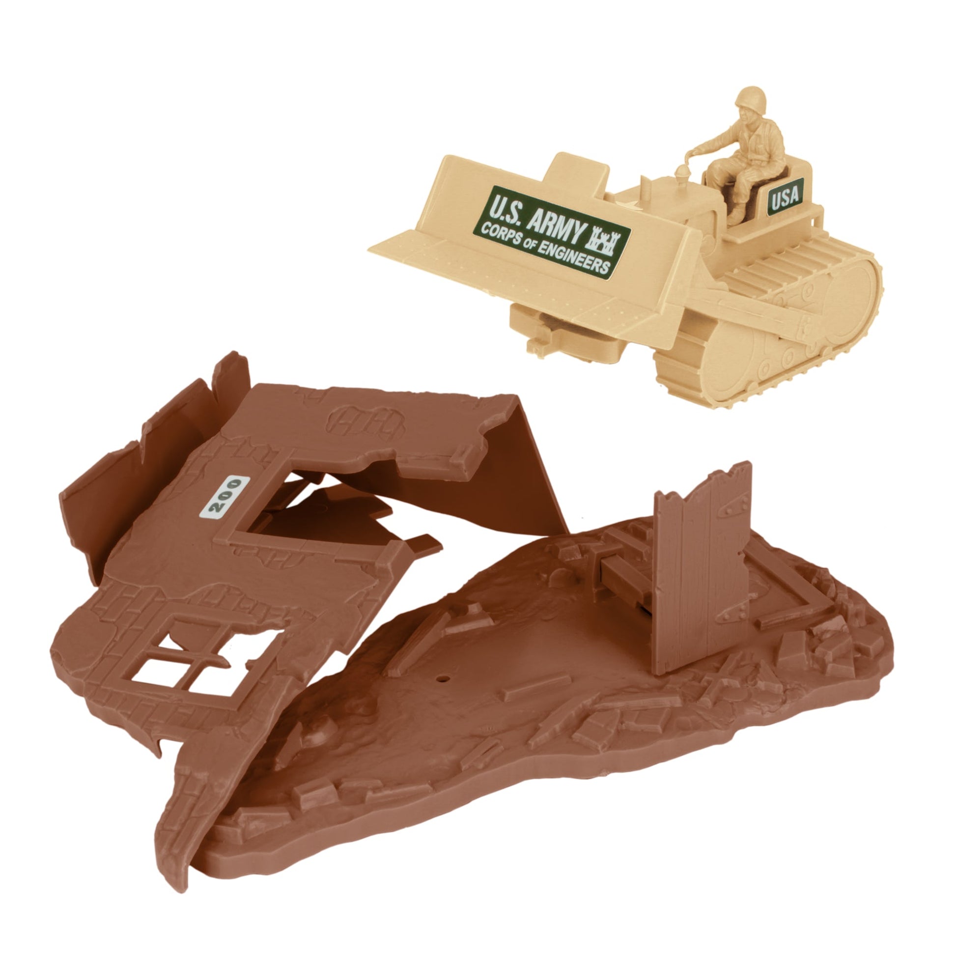 BMC Toys Classic WW2 Bulldozer Building Tan Demolish