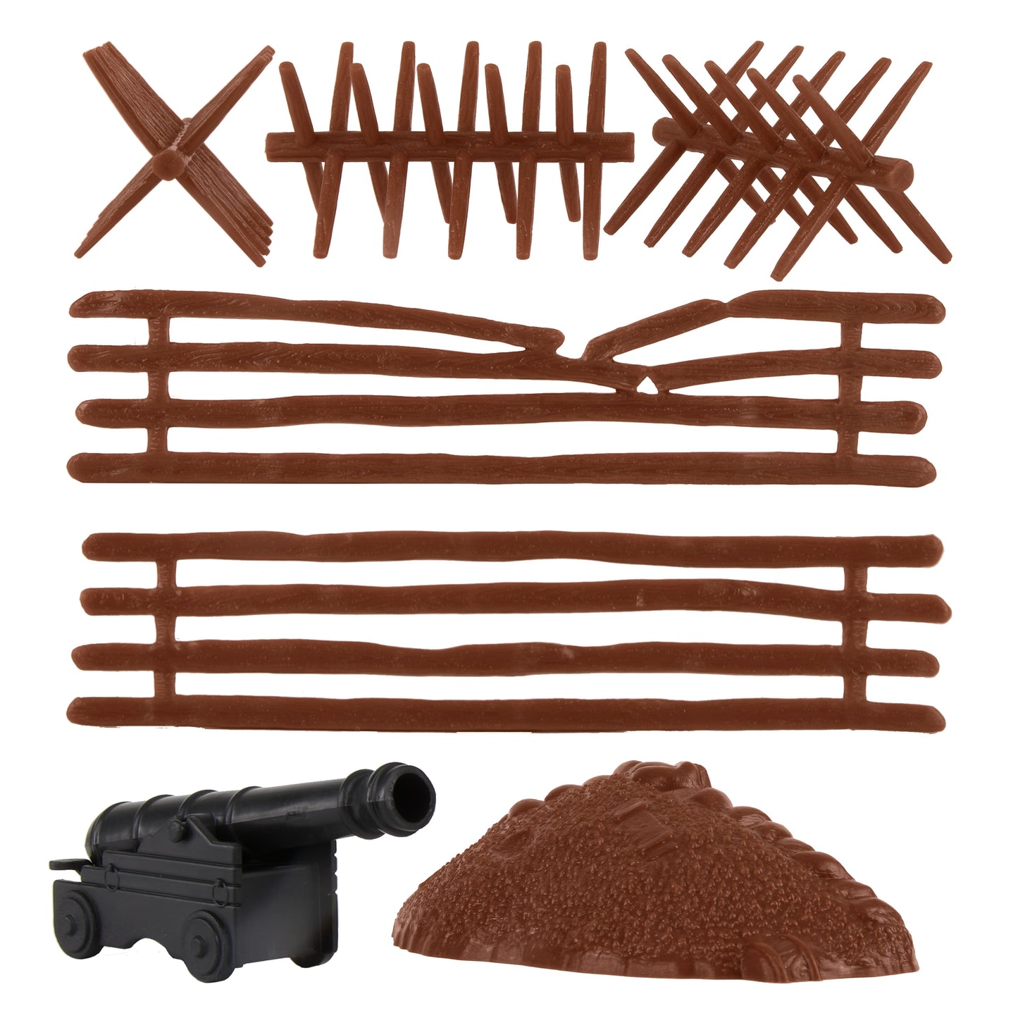 BMC Toys Classic Toy Soldiers Accessory Redoubt Brown Playset Accessories Spike Barricades Fences Naval Cannon Redoubt Side View