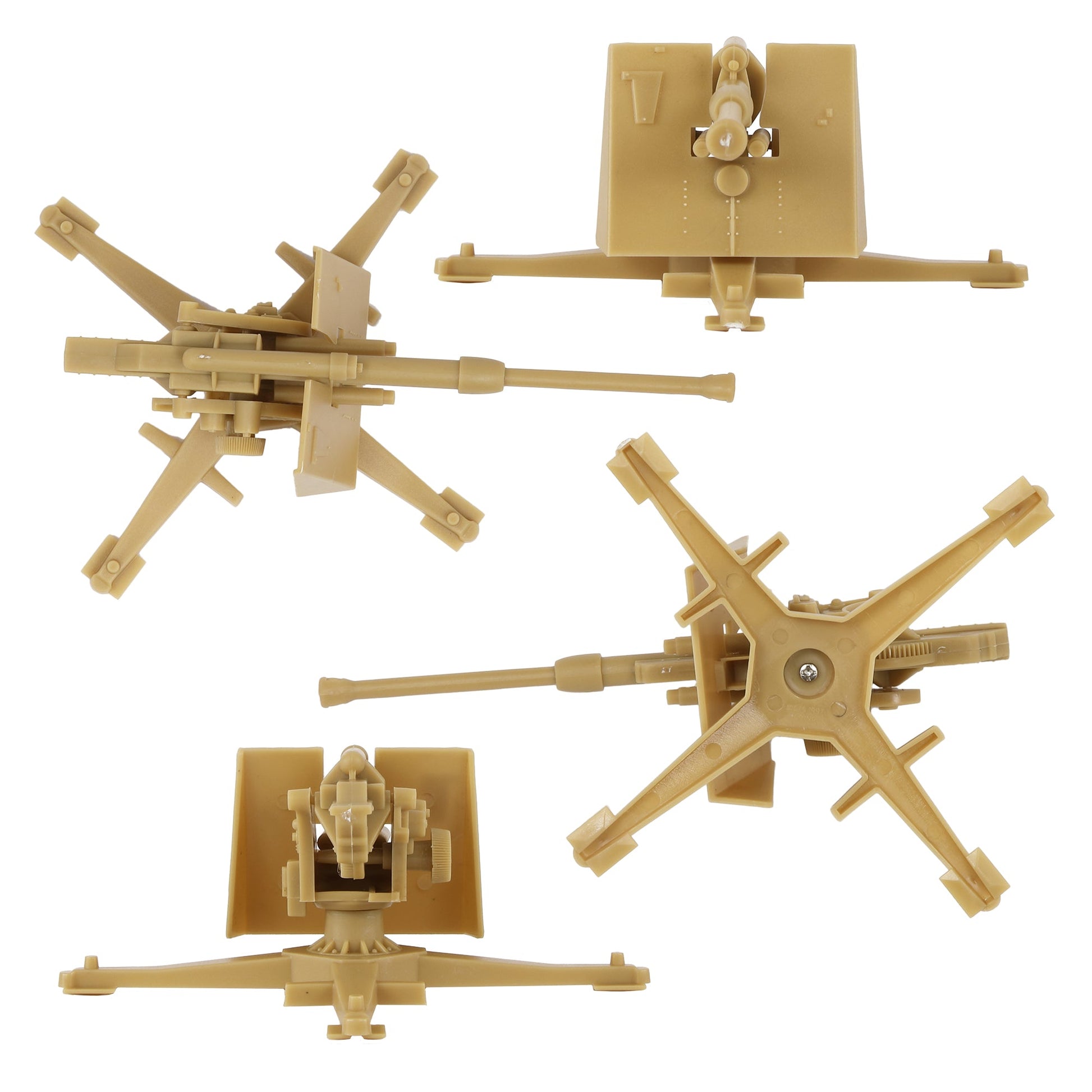 BMC Toys Classic Toy Soldiers WW2 German Flak 36 88mm Artillery Tan Top, Bottom, Front and Back Views