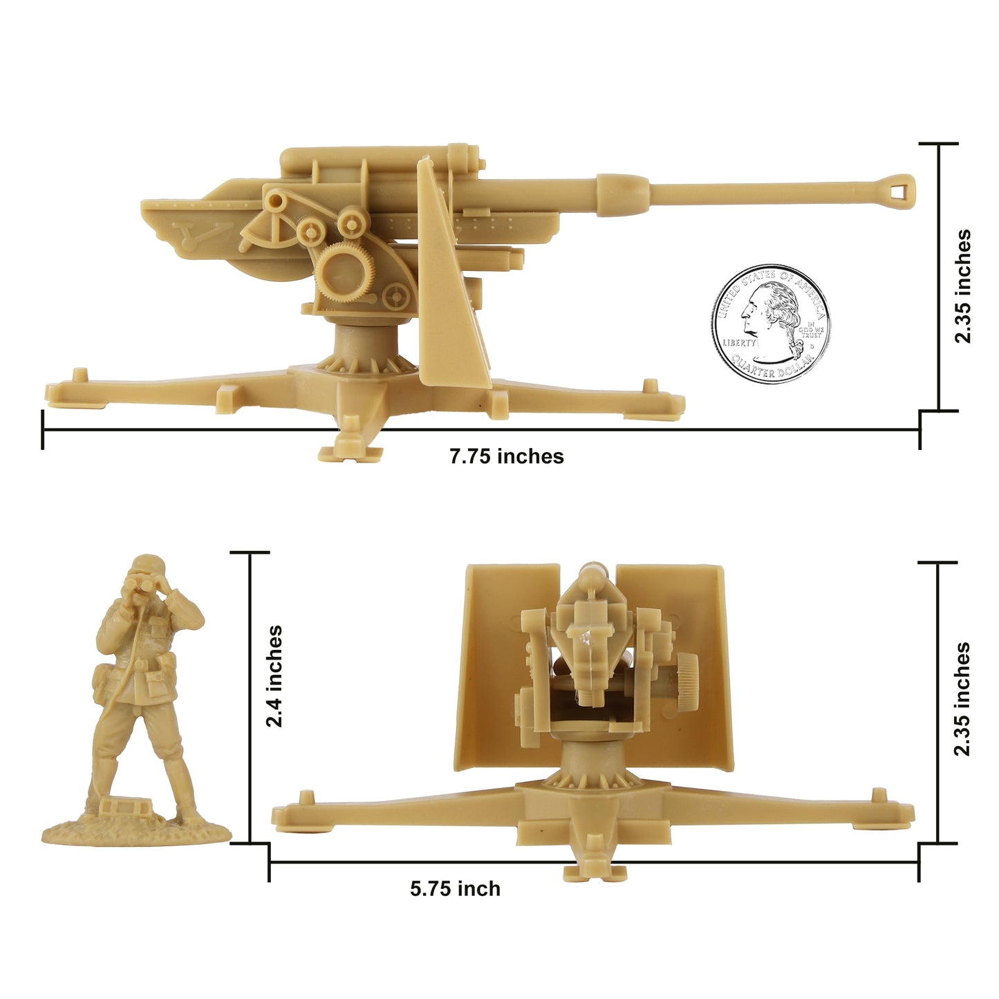 BMC Toys Classic Toy Soldiers WW2 German Flak 36 88mm Artillery Tan Scale