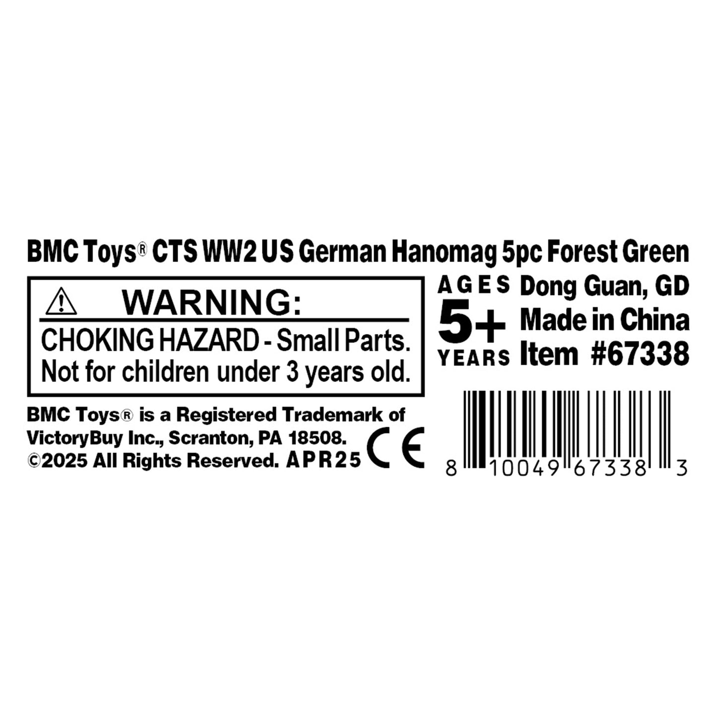 BMC Toys Classic Toy Soldiers WW2 Tank German Panzer Tank Forest-Green Color Label Art