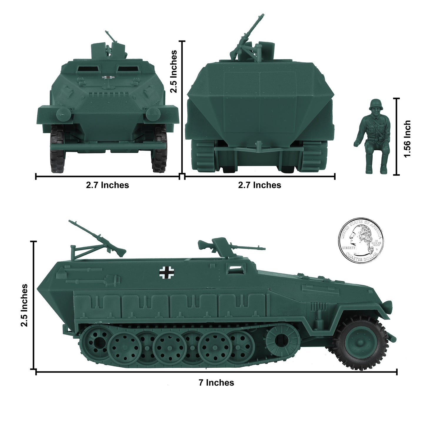 BMC Toys Classic Toy Soldiers WW2 Tank German Panzer Tank Forest-Green Color Scale