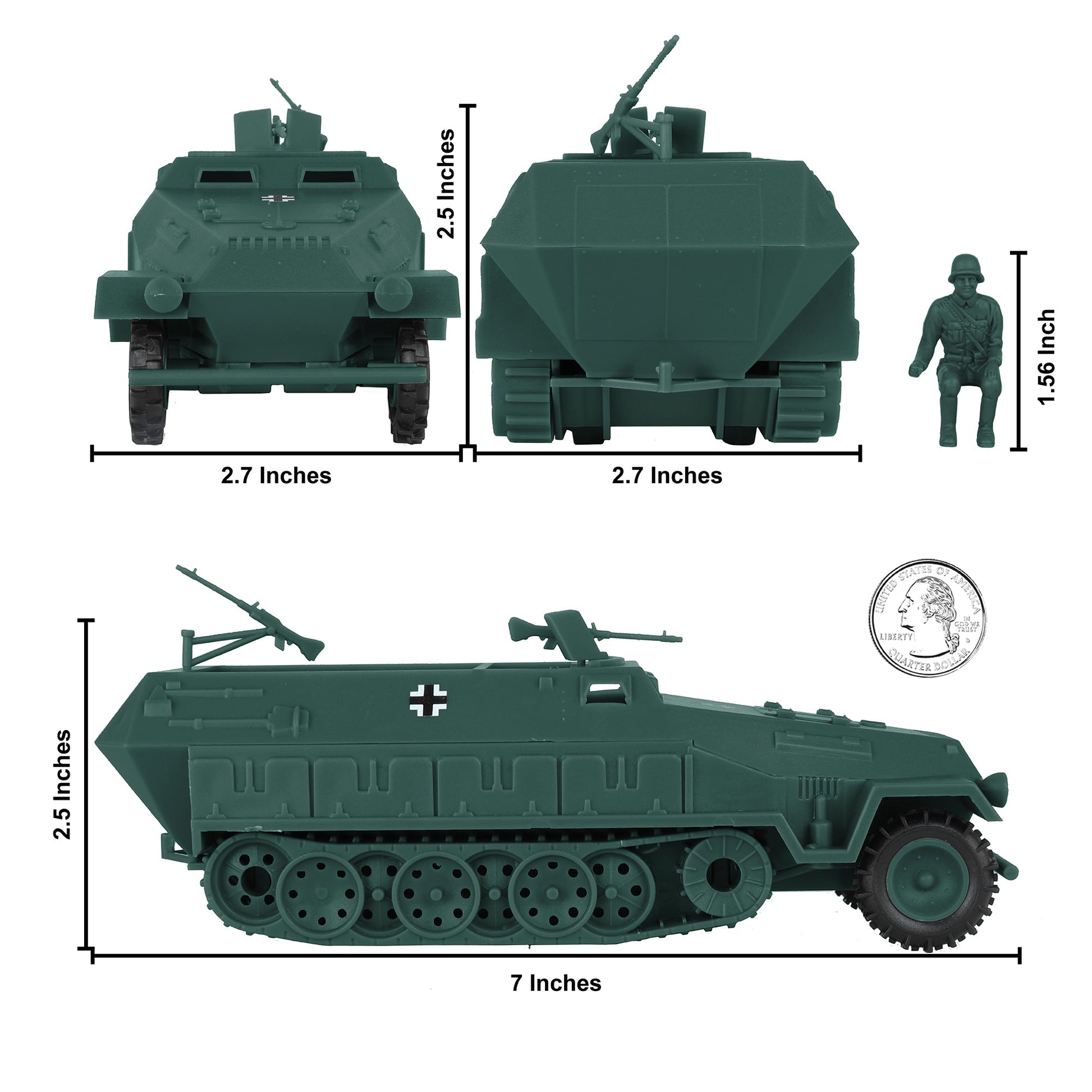 BMC Toys Classic Toy Soldiers WW2 Tank German Panzer Tank Forest-Green Color Scale