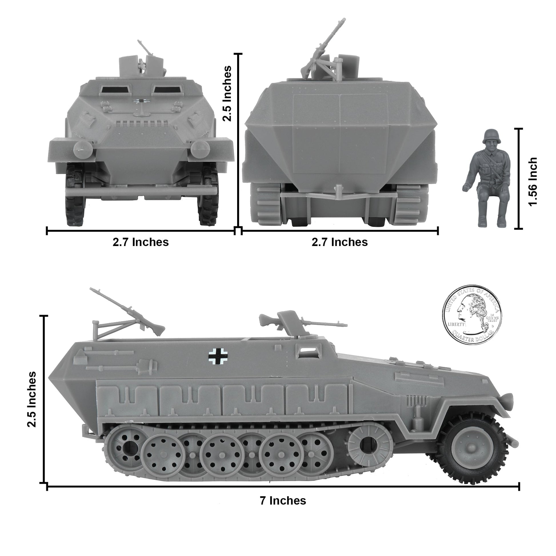 BMC Toys Classic Toy Soldiers WW2 German Halftrack Hanomag Vehicle Gray Scale