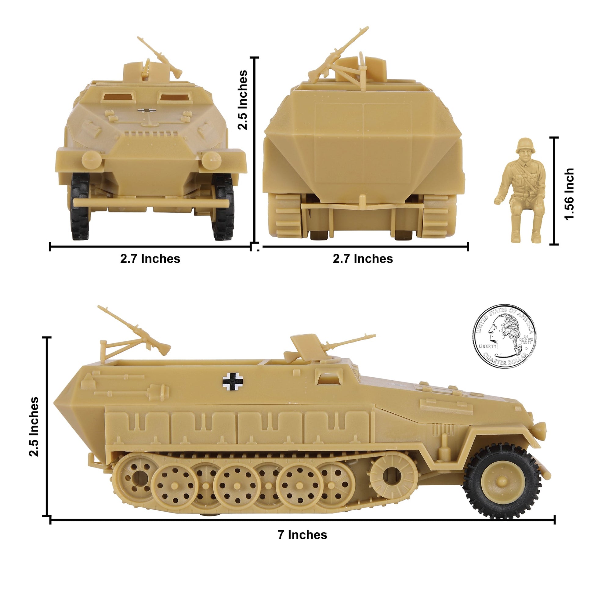 BMC Toys Classic Toy Soldiers WW2 German Halftrack Hanomag Vehicle Tan Scale