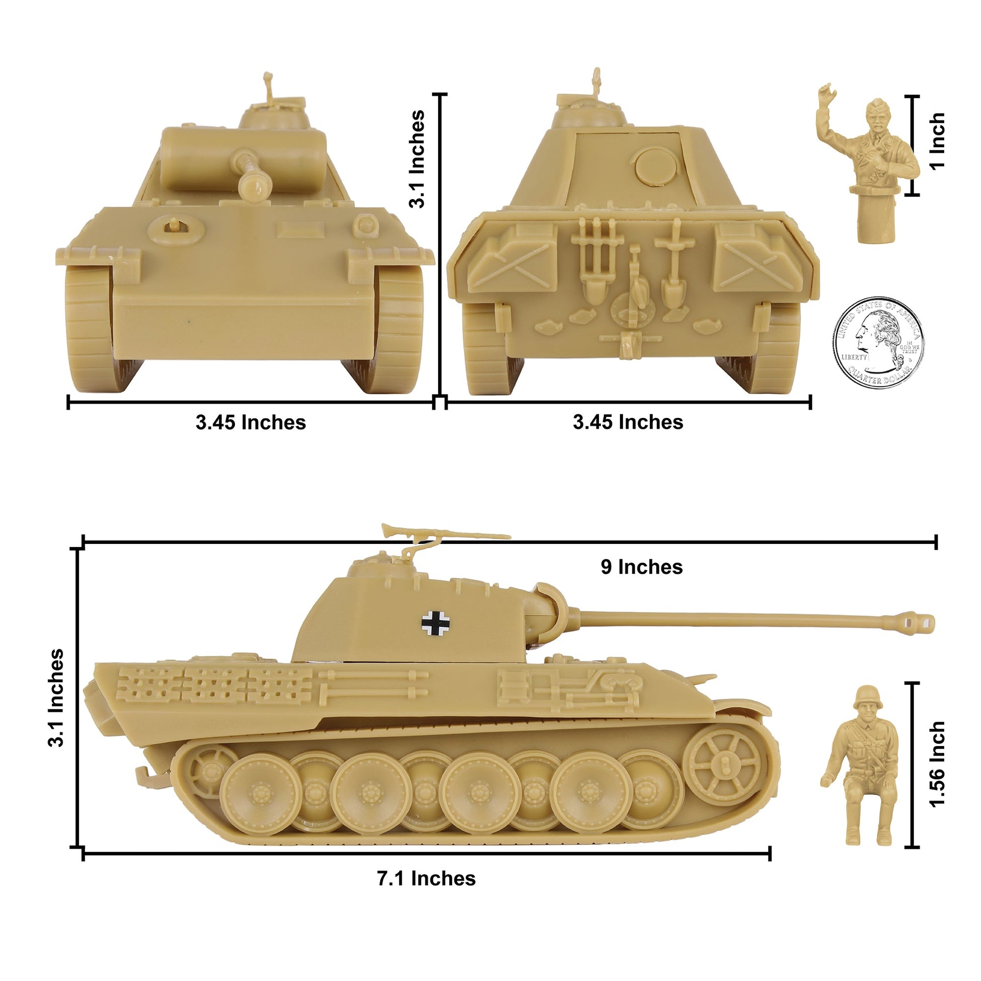 BMC Toys Classic Toy Soldiers WW2 Tank German Panther Tank Tank Tan Scale
