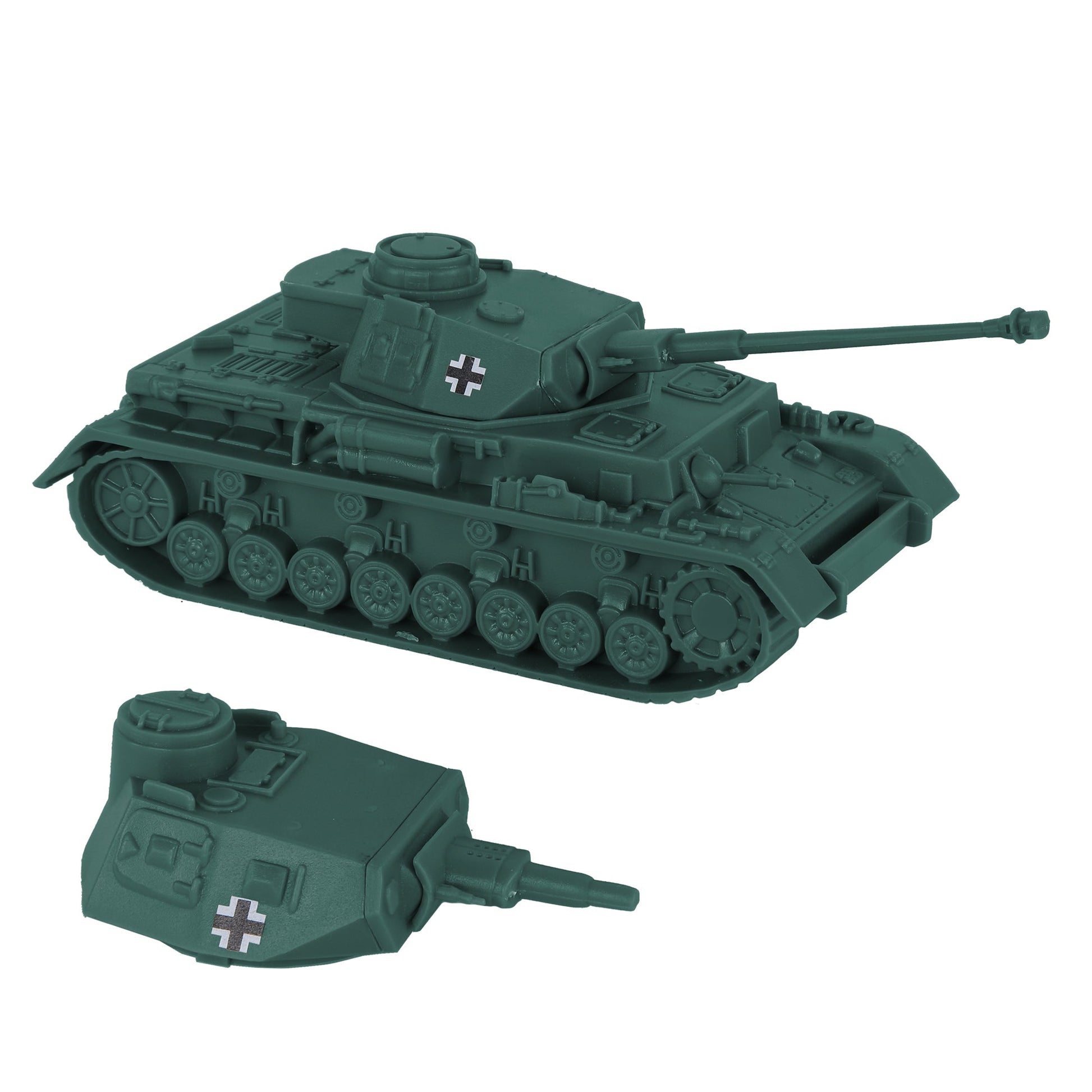 BMC Toys Classic Toy Soldiers WW2 Tank German Panzer Tank Forest-Green Long Barrel Vignette