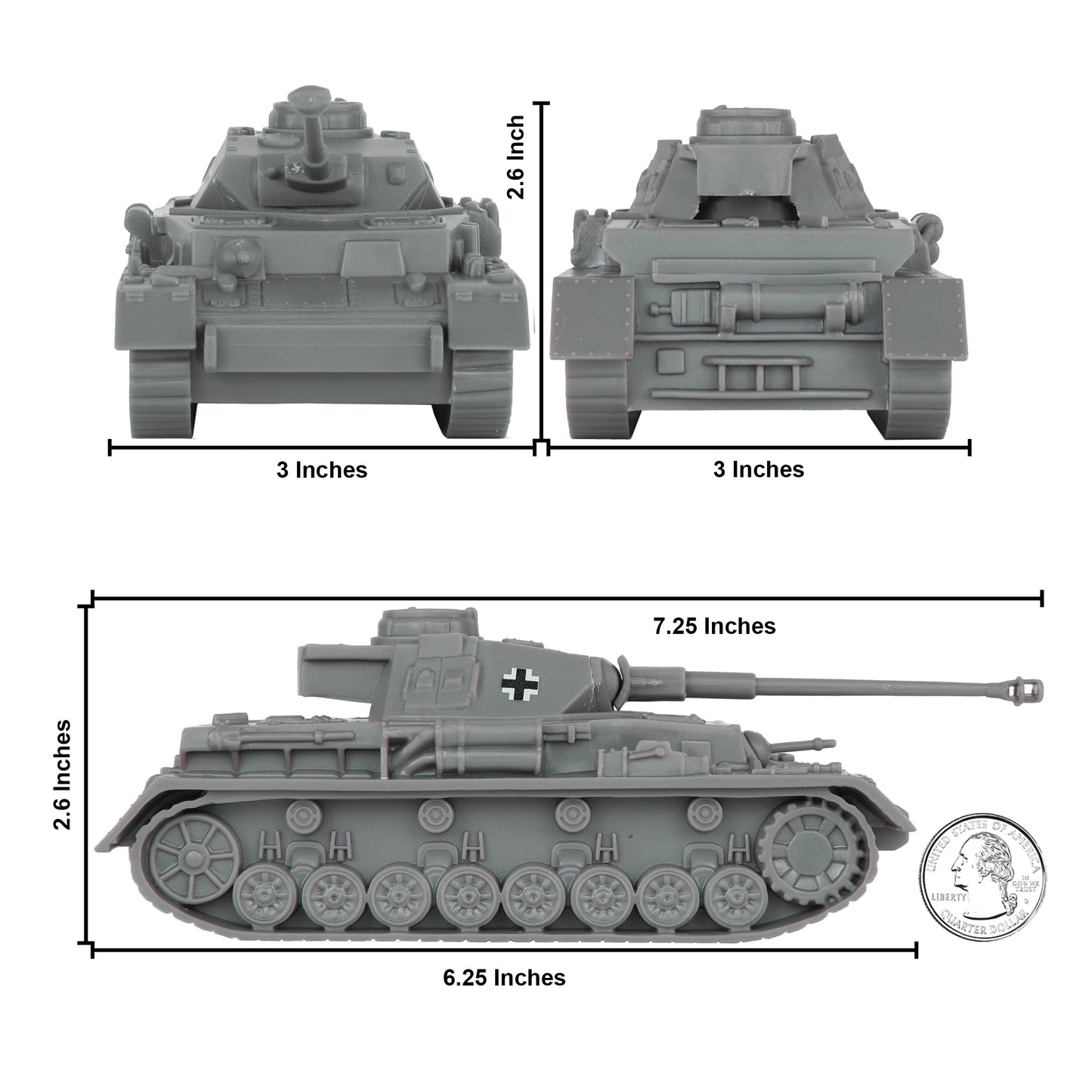 BMC Toys Classic Toy Soldiers WW2 Tank German Panzer Tank Gray Color Scale