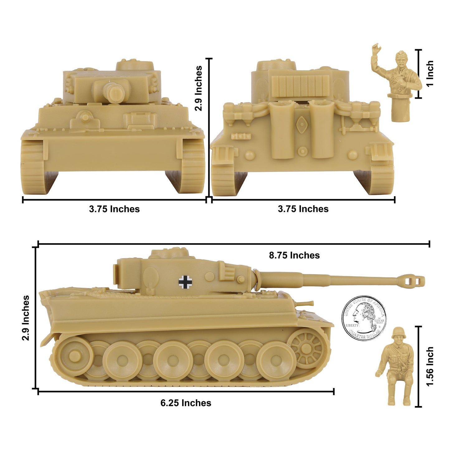 BMC Toys Classic Toy Soldiers WW2 Tank German Tiger Tank Tan Scale